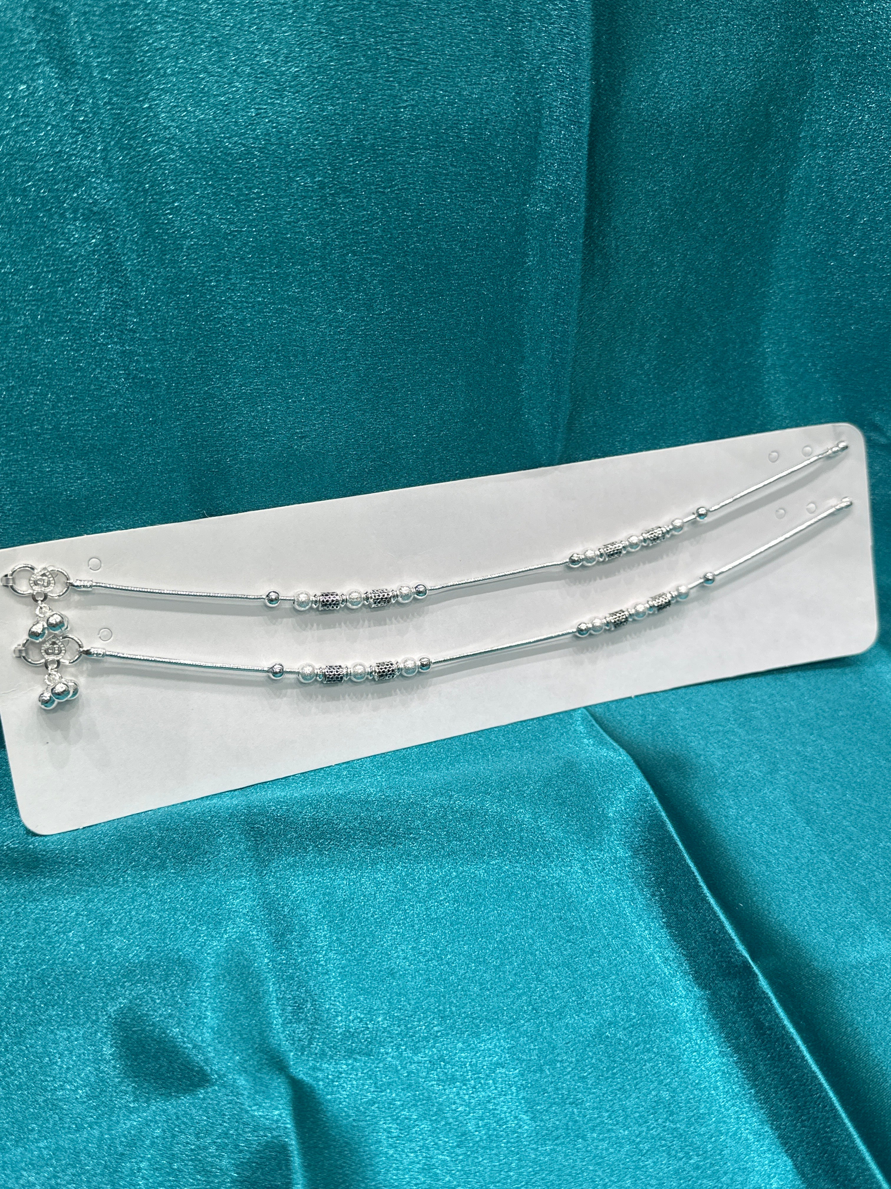 Fancy Silver Anklets With Beads With Small Amount of Black