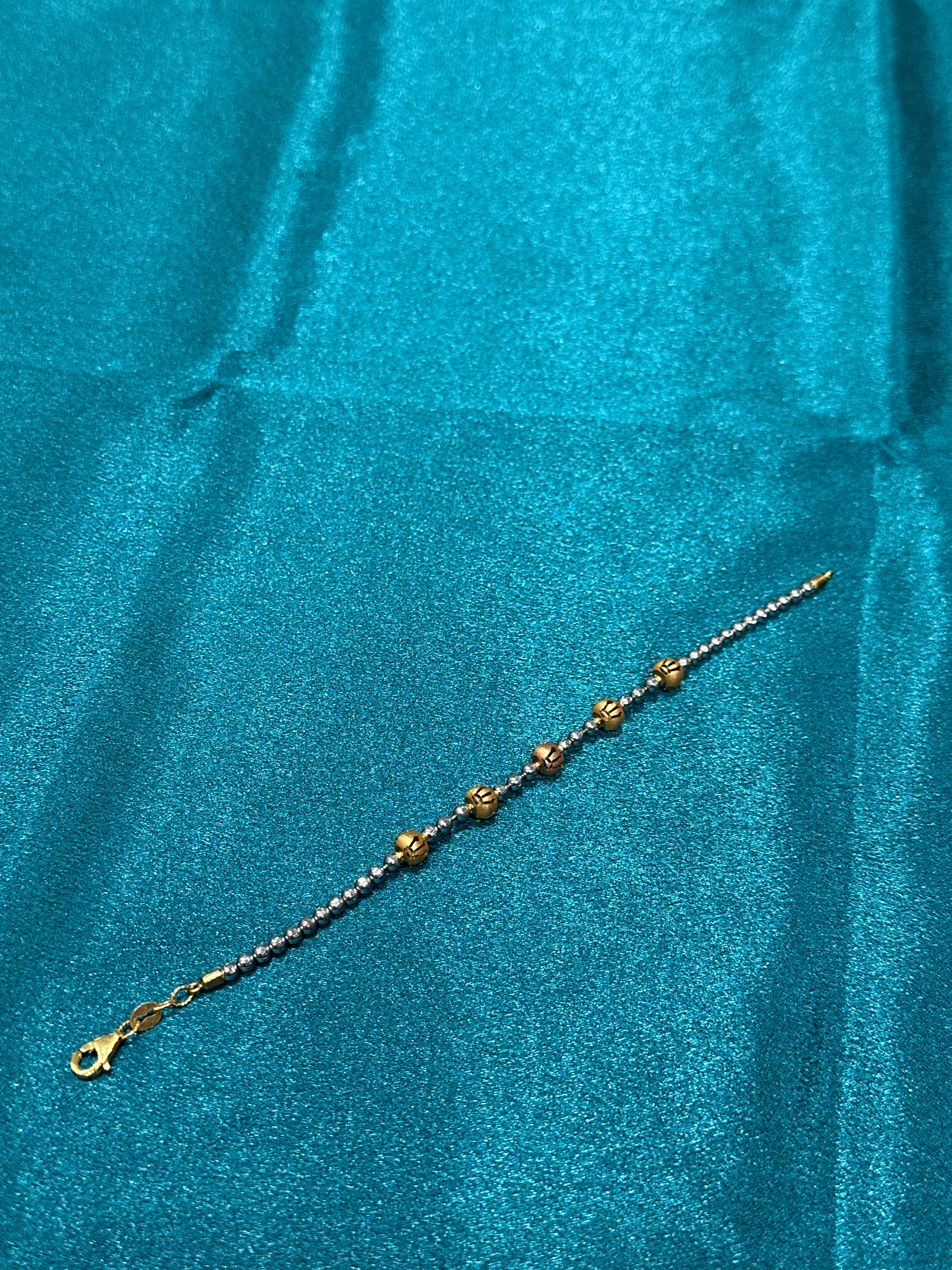 22K Gold Bracelet With White Gold Chain & Beads With Crown Design