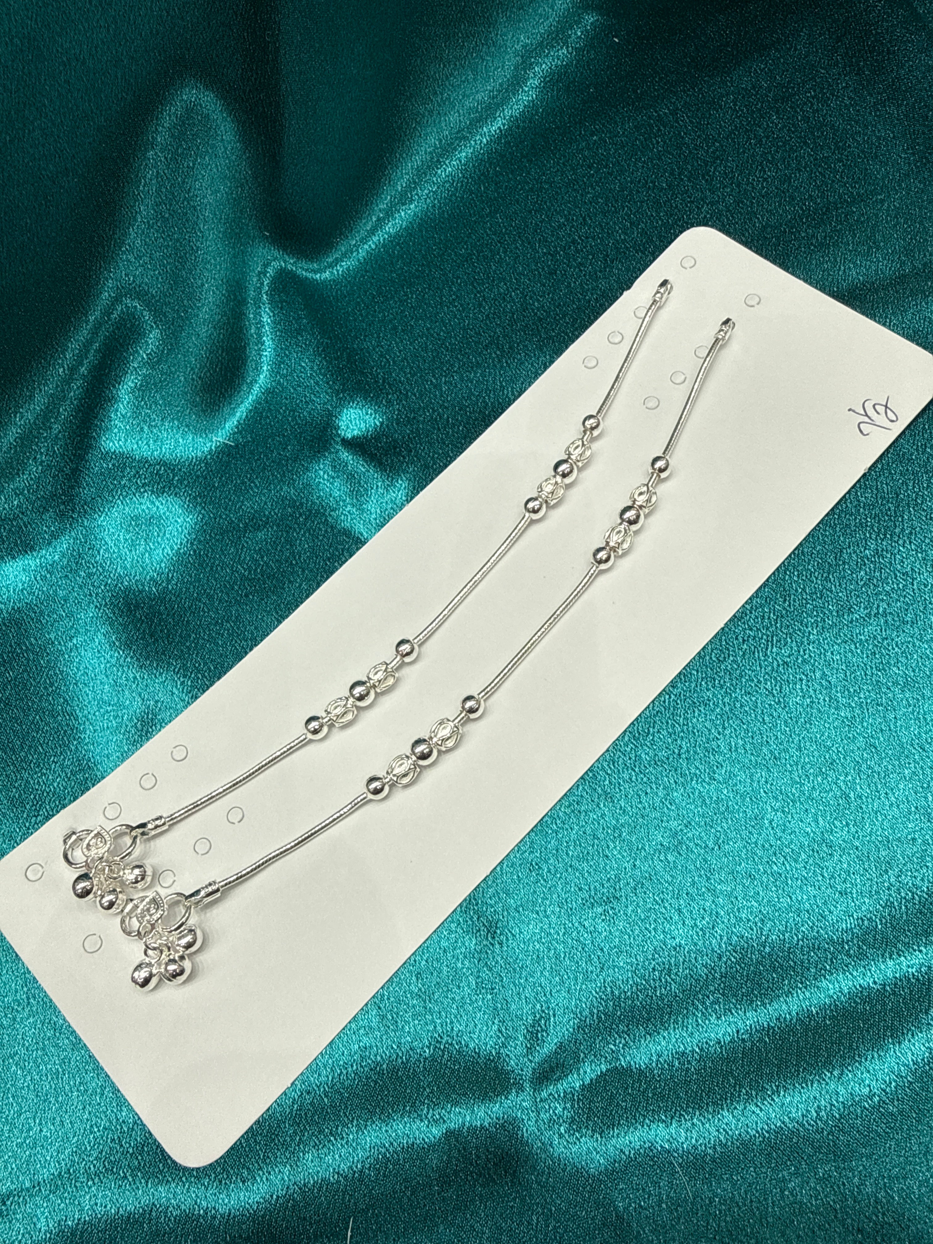 Kids fancy silver anklets (Size: 10-12 year old)