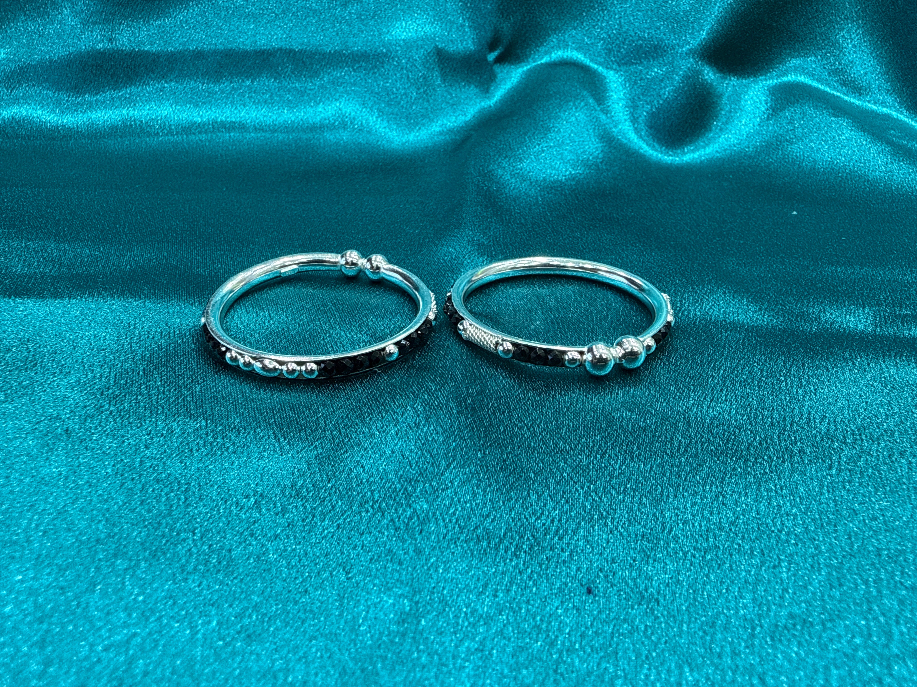 Silver baby bangles with black beads BBB9