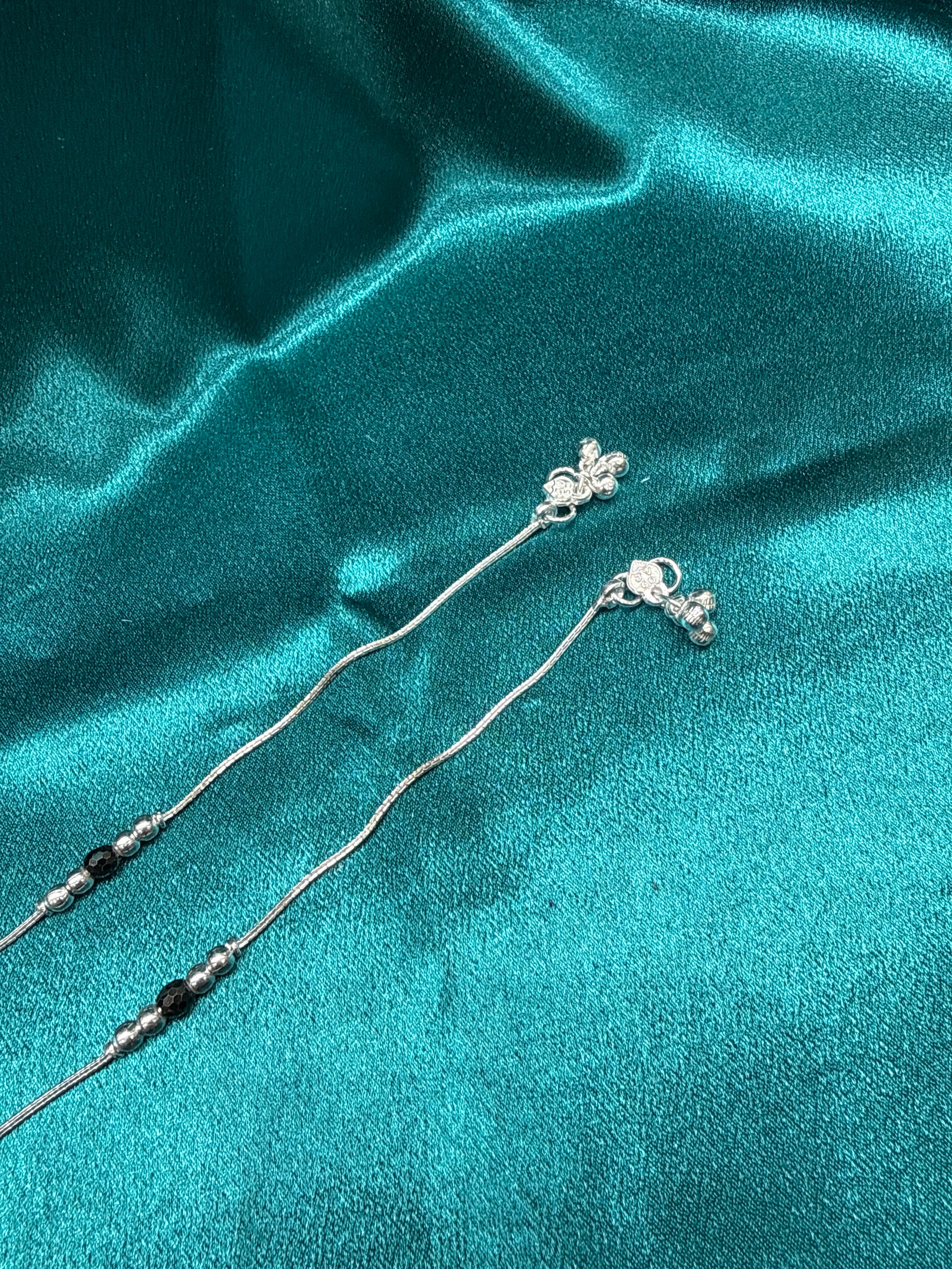 Kids fancy silver anklets (Size: 13-15 year old)