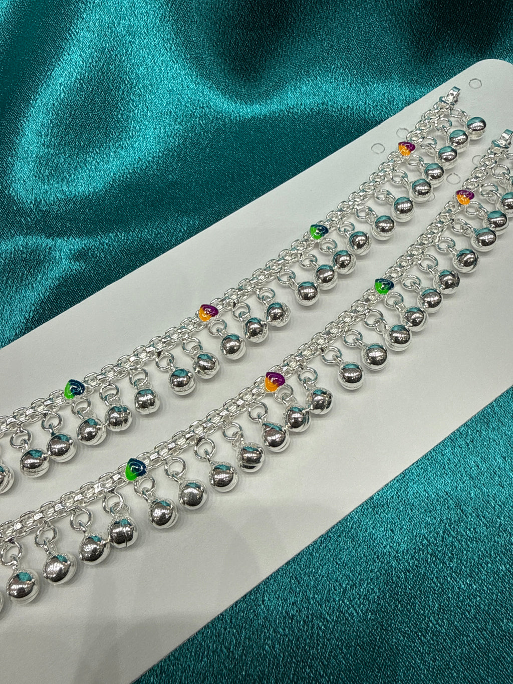 Kids fancy silver anklets (Size: 12-13 year old)