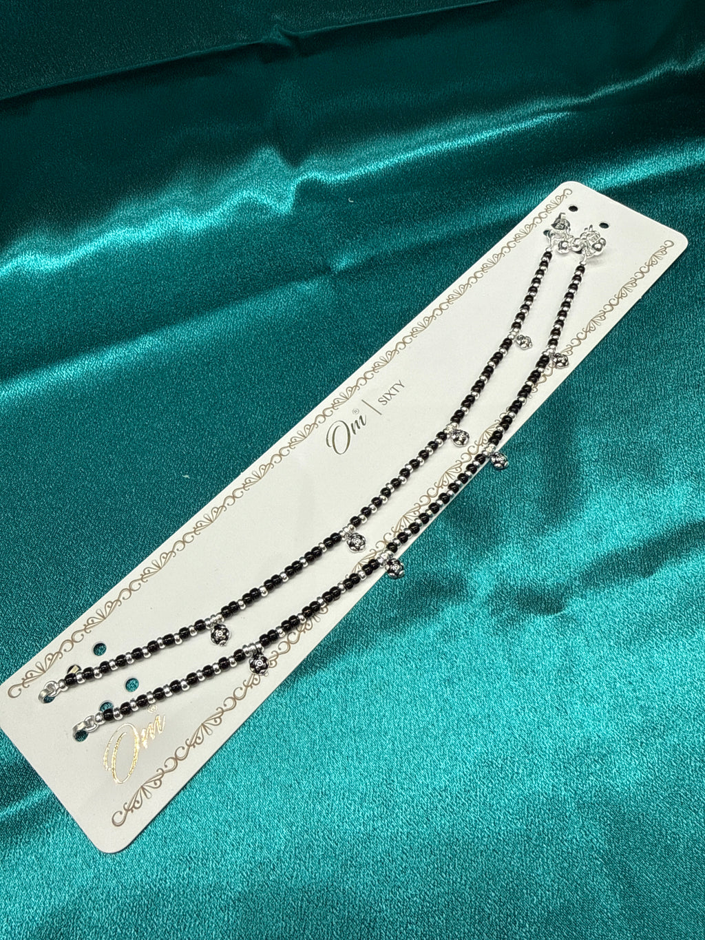 Women’s Fancy/Traditional Silver Black Beads Anklet