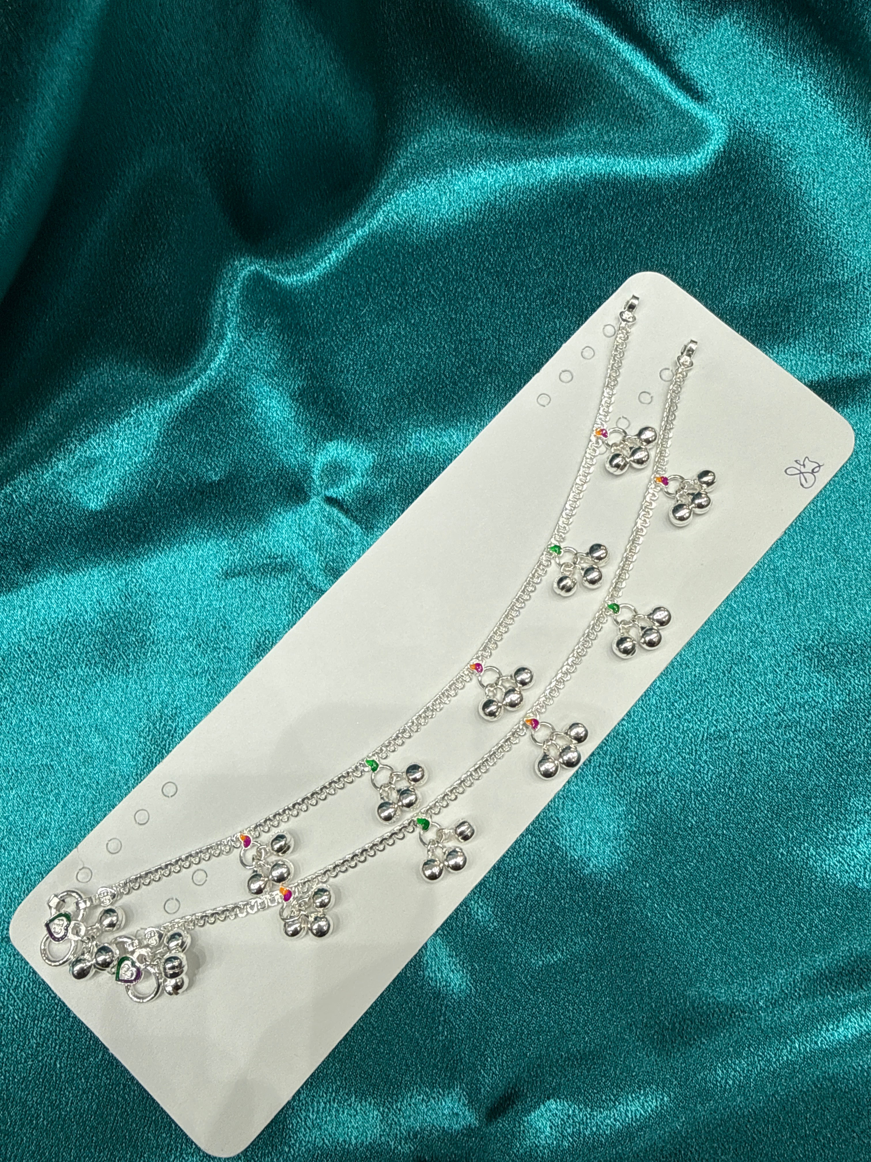 Kids fancy silver anklets (Size: 13-15 year old)