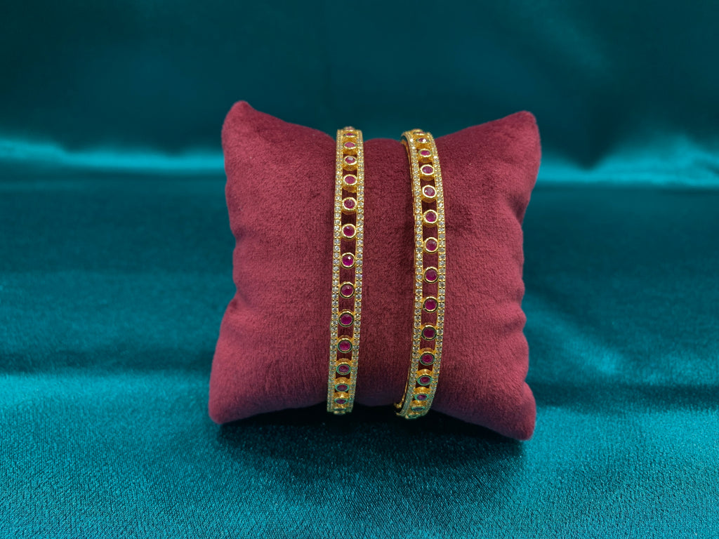 Dazzling gold plated silver bangles with pink CZ diamonds
