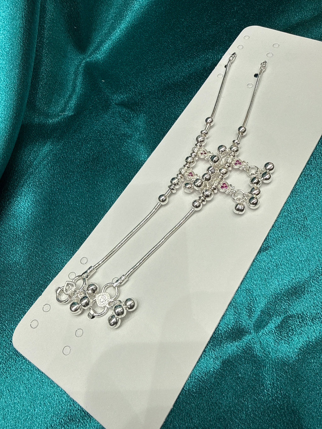 Kids fancy silver anklets (Size: 6-9 year old)