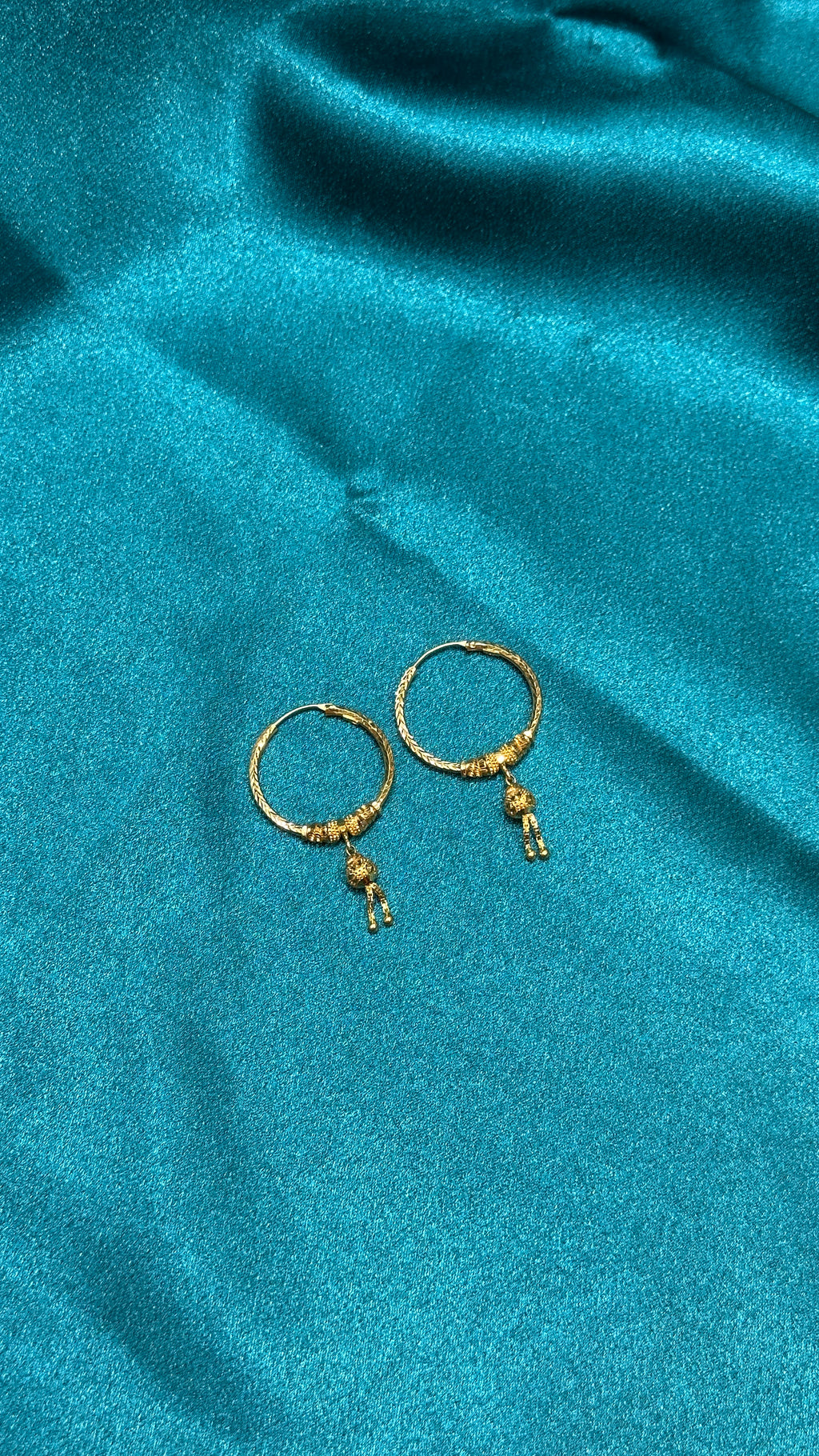 22K Gold Hoops With Designer & Hanging Beads