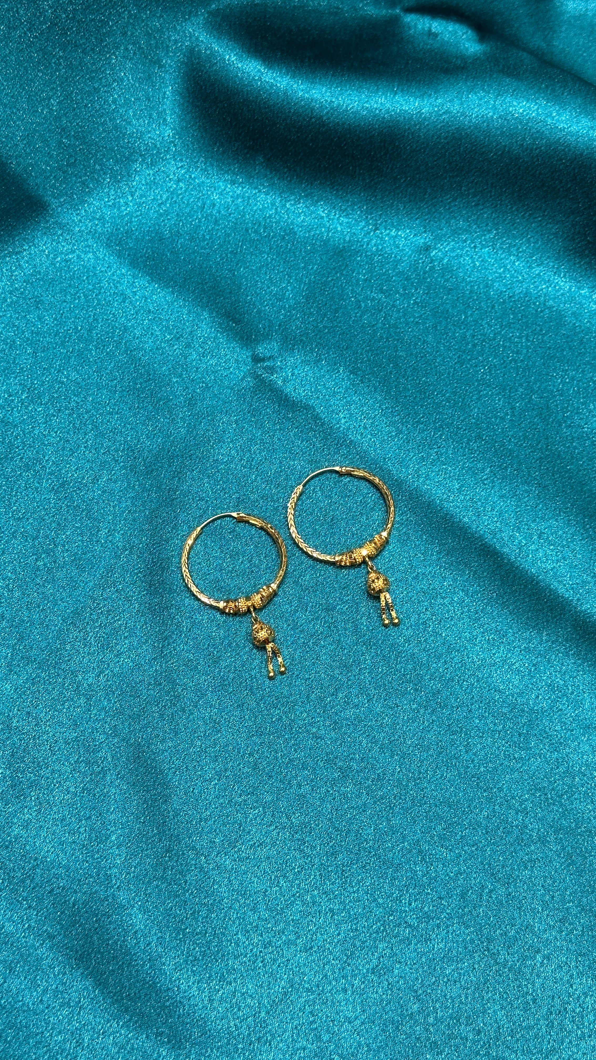 22K Gold Hoops With Designer & Hanging Beads