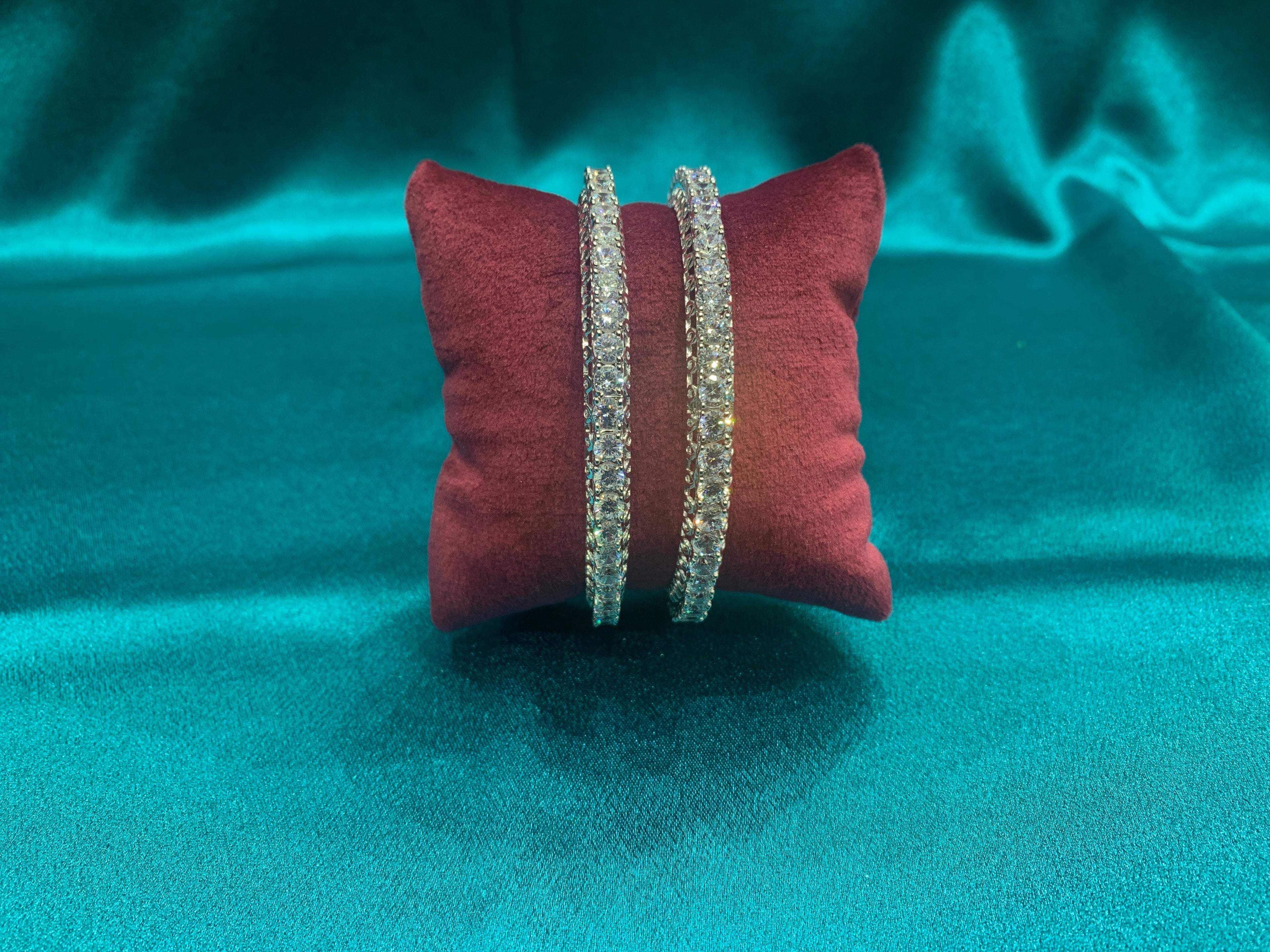Elegant CZ diamond silver bangles with sequence white Stones