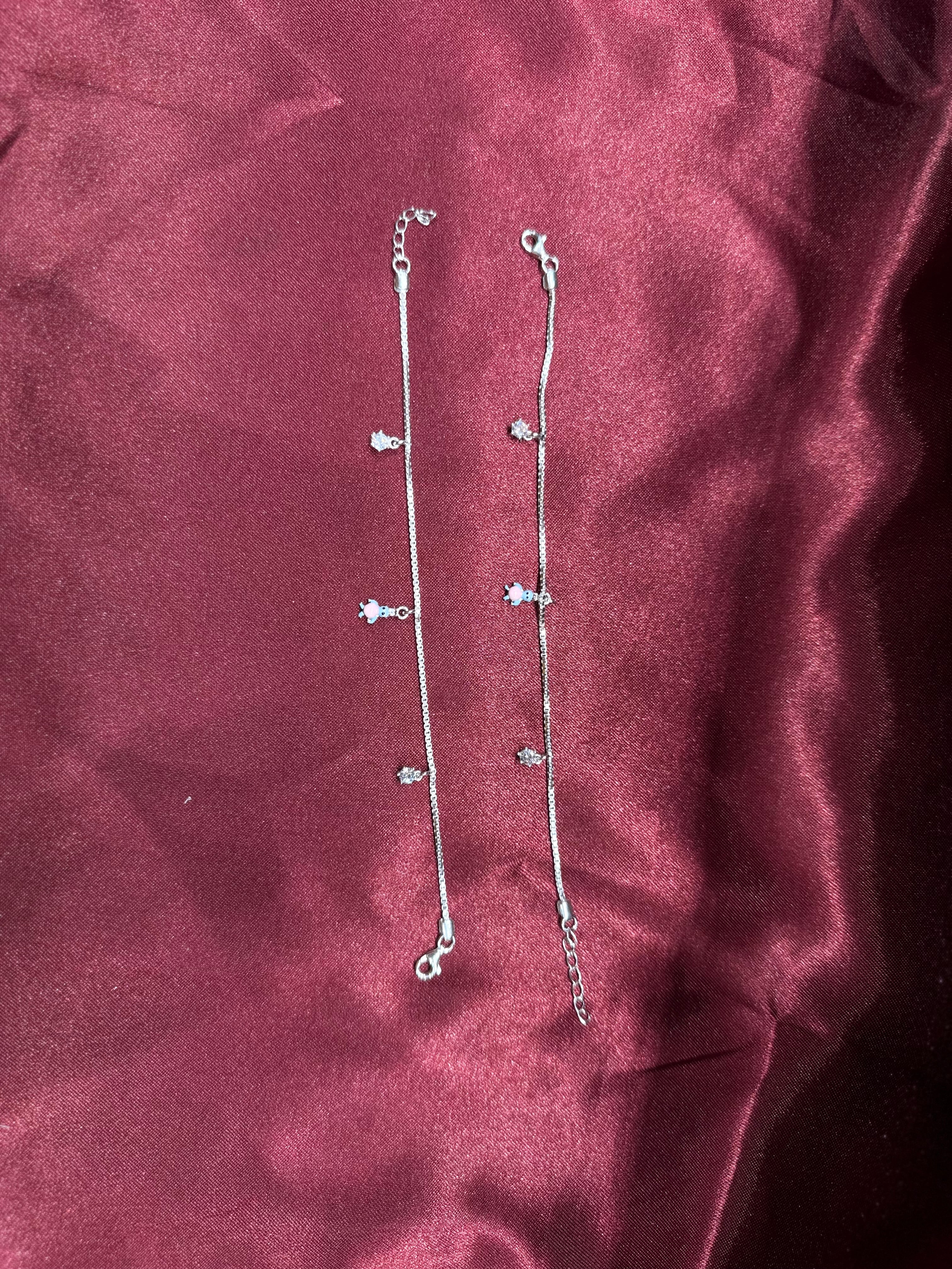 Fancy kids silver anklets with charms and CZ diamond (4-5 year old)