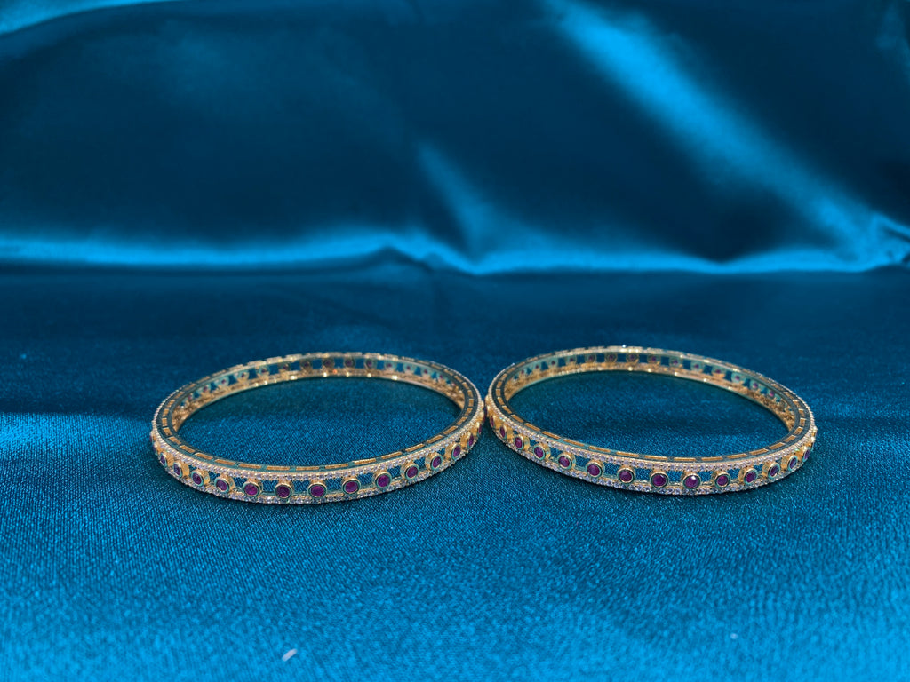 Dazzling gold plated silver bangles with pink CZ diamonds