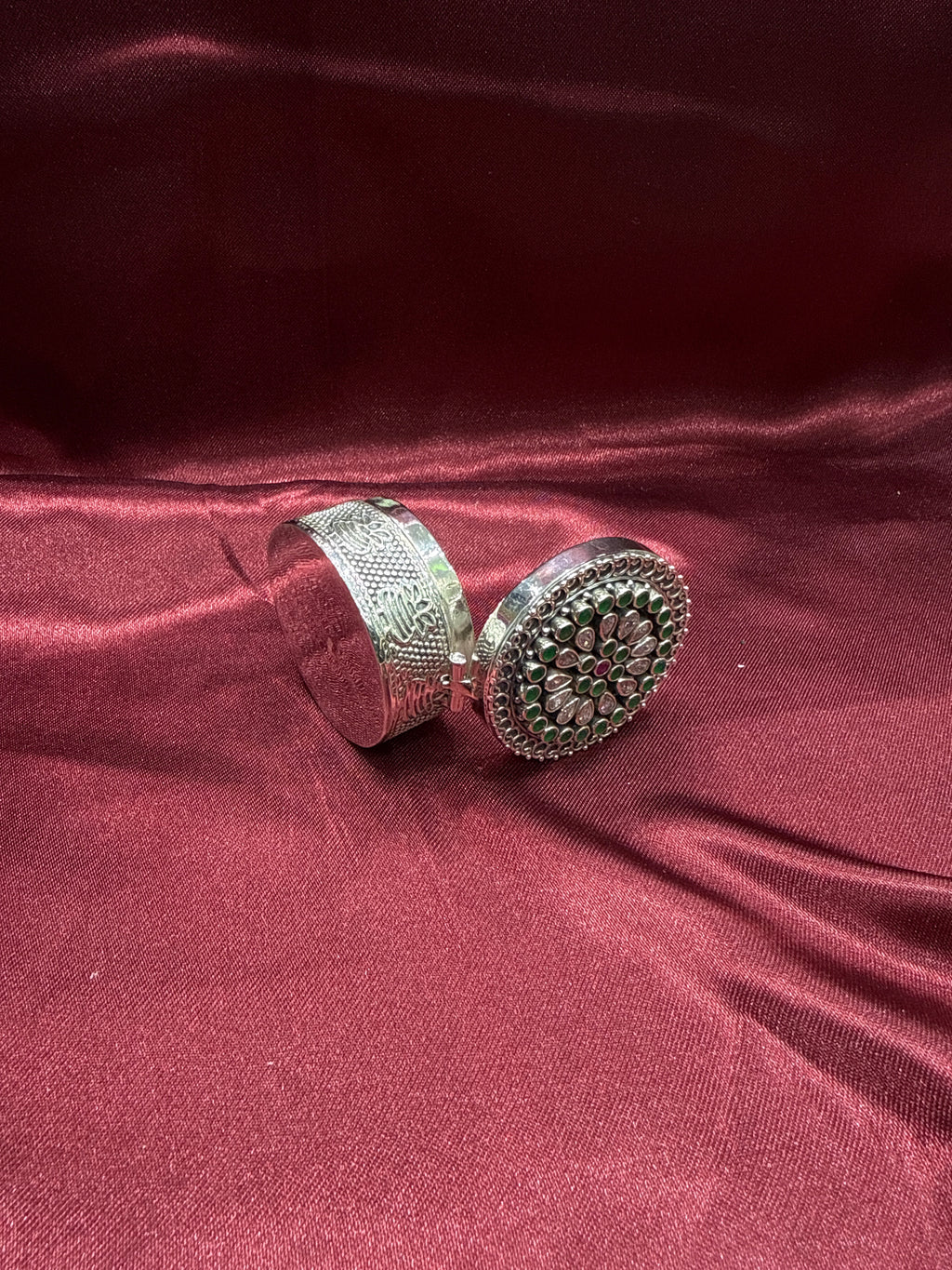 Antique Silver Box with CZ diamonds and green stones