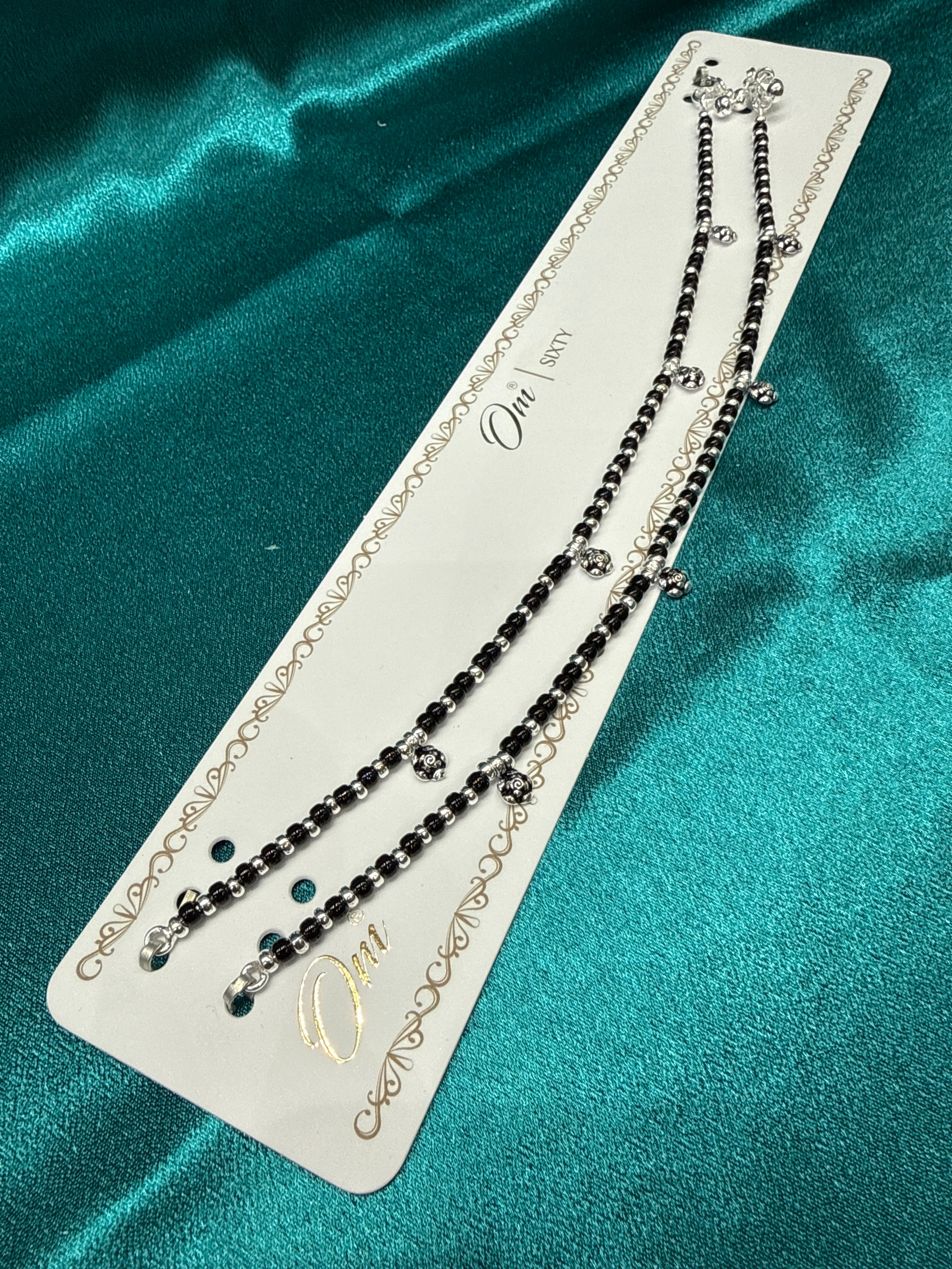 Women’s Fancy/Traditional Silver Black Beads Anklet
