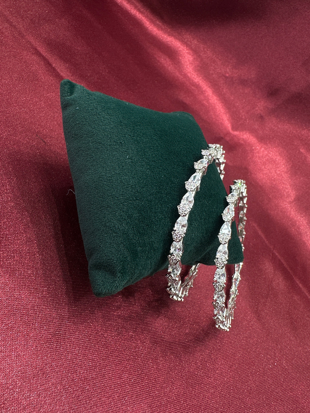 Elegant CZ diamond silver bangles with white stone in sequence design