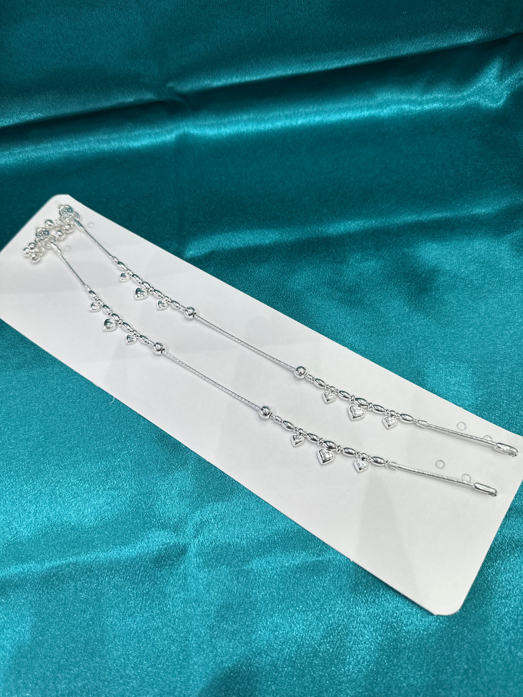 Fancy Silver Anklets With Hanging Hearts