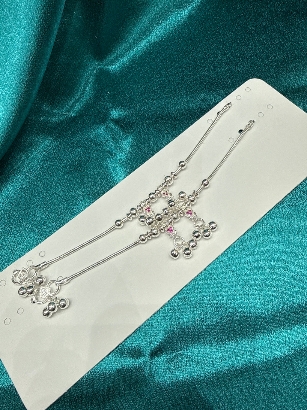Kids fancy silver anklets (Size: 6-9 year old)