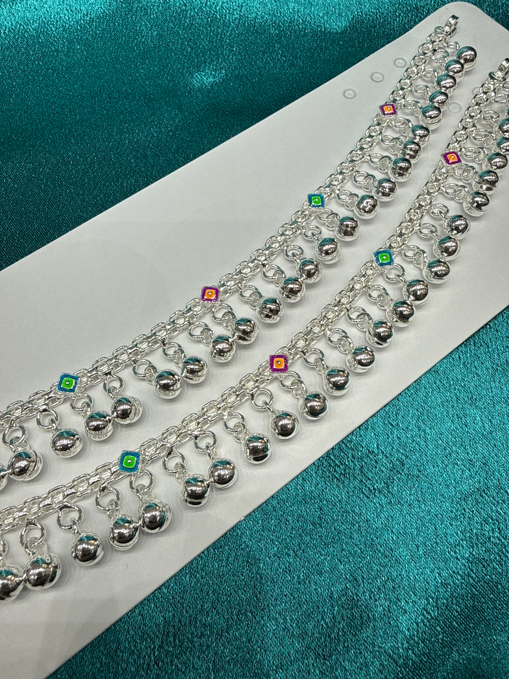 Kids fancy silver anklets (Size: 13-15 year old)