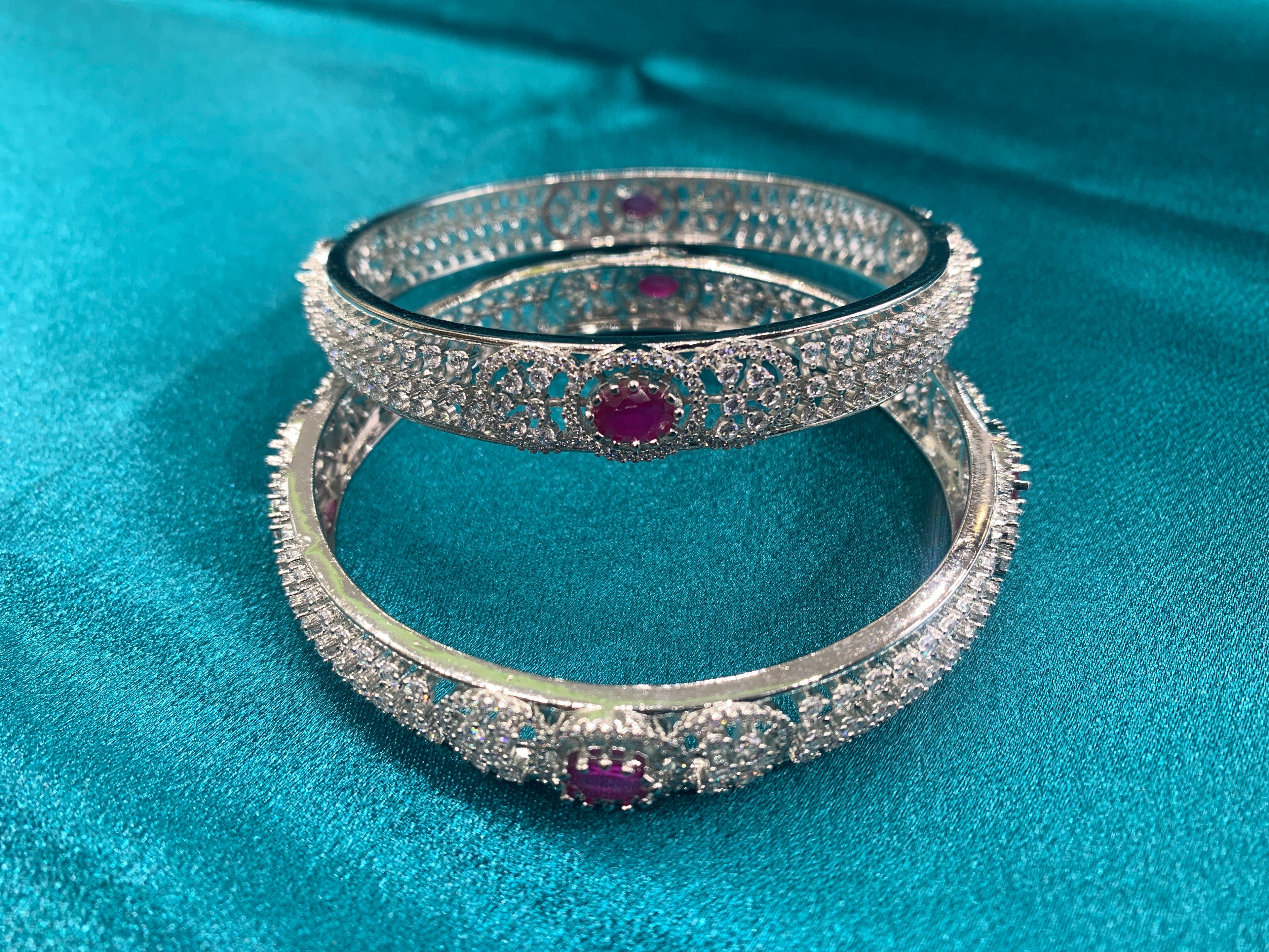 Elegant CZ Bangle with hot pink Stones and Dazzling White CZ diamonds for Womens