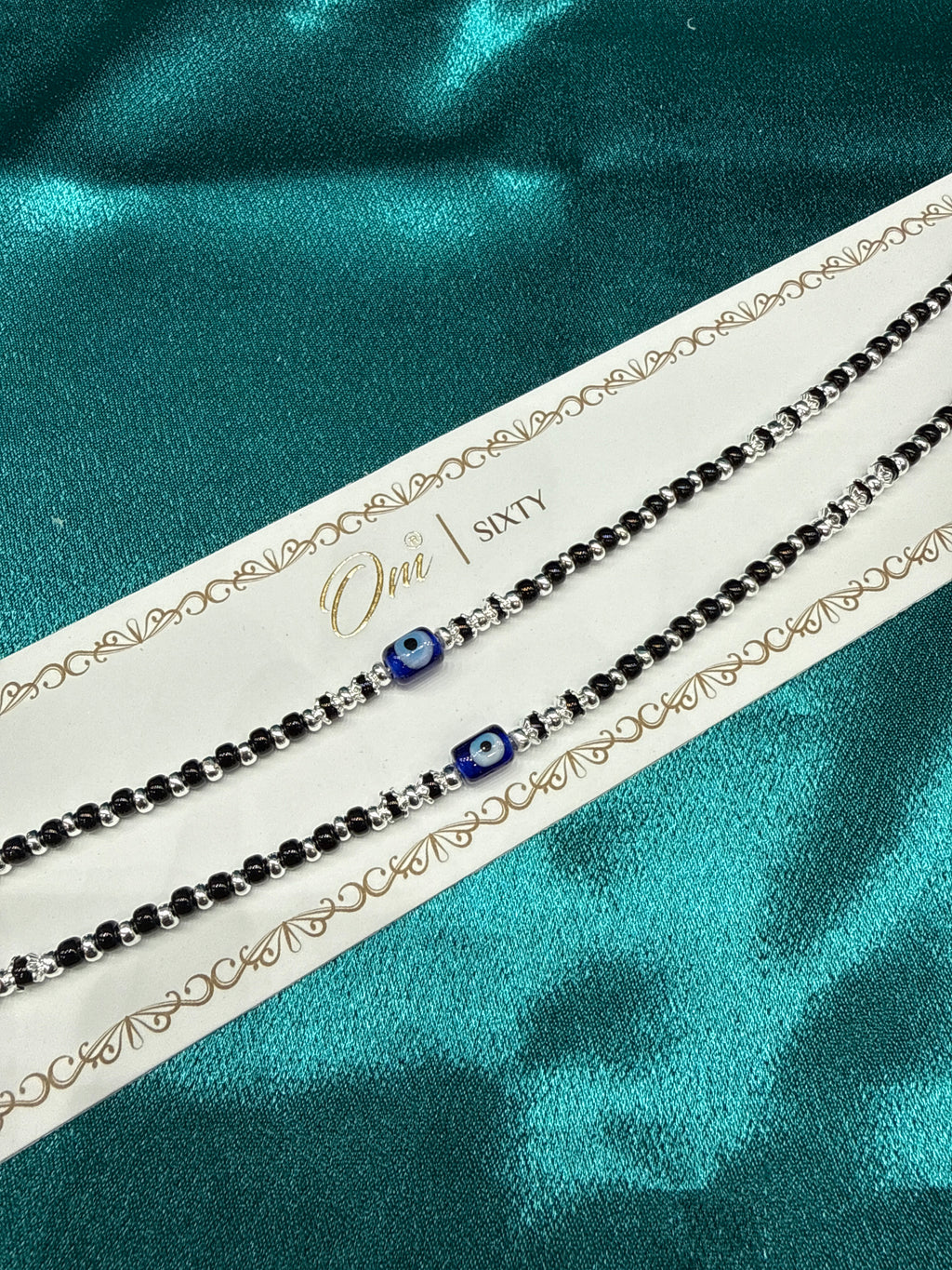 Women’s Fancy/Traditional Silver Black Beads Anklet