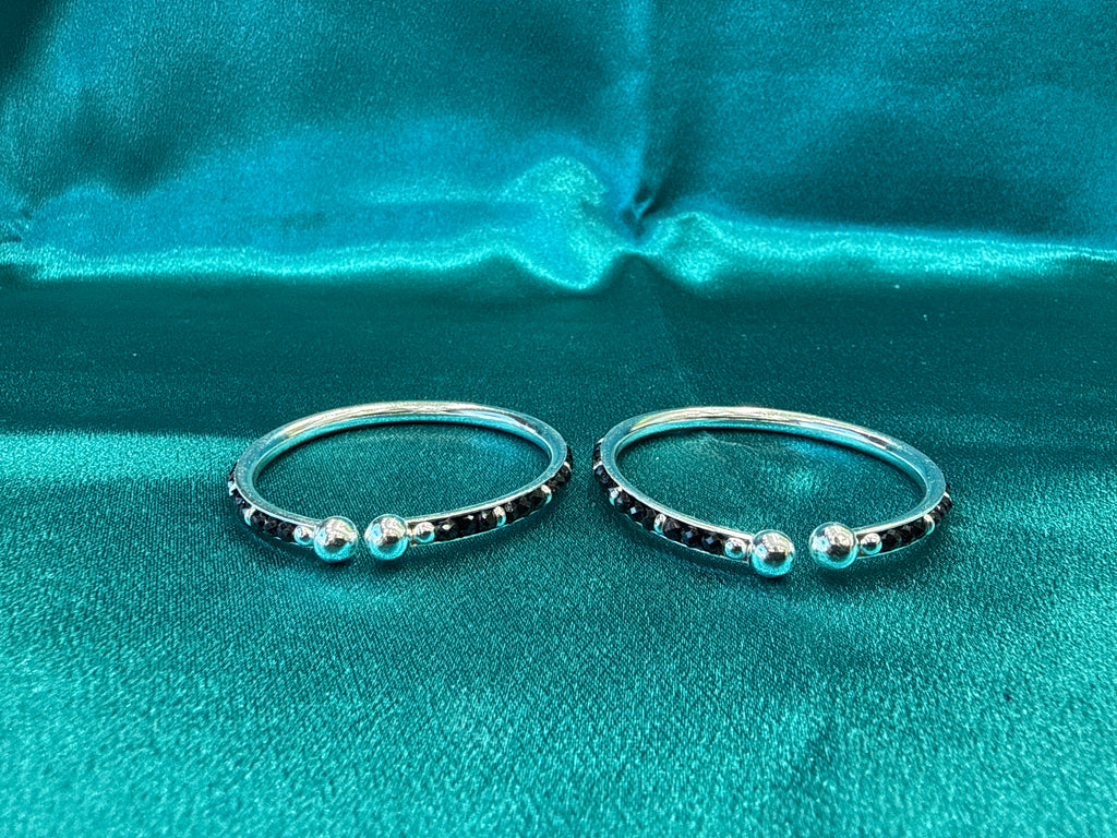 Silver baby bangles with black beads BBB8