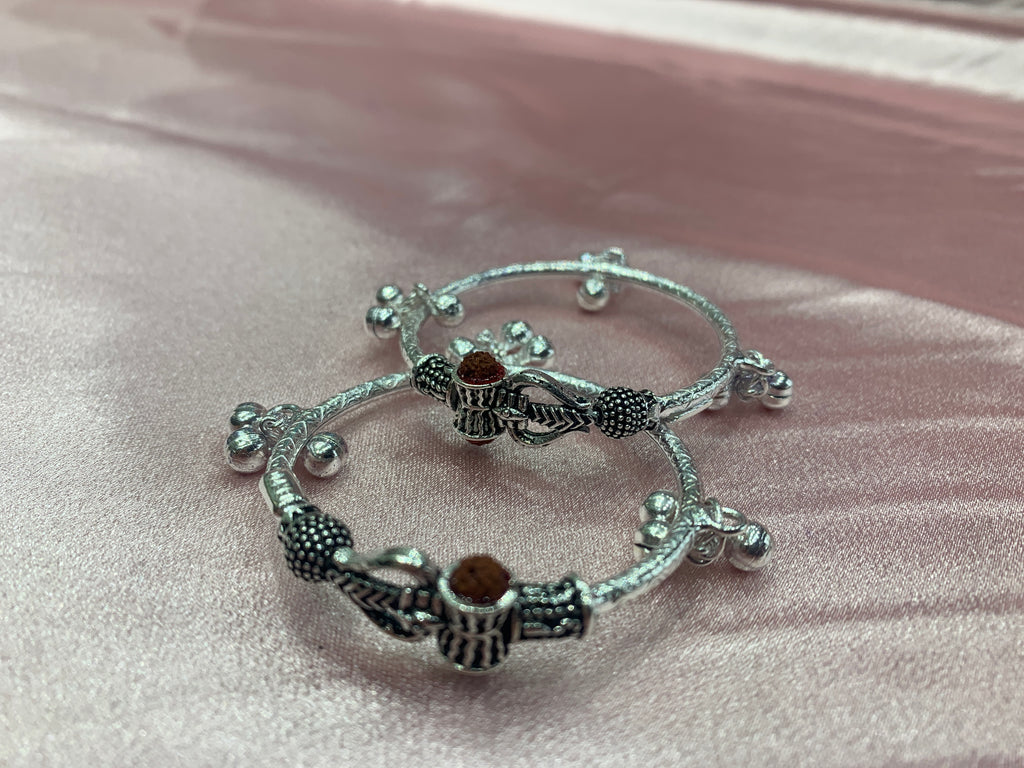 Silver baby kada with trishul and rudraksh