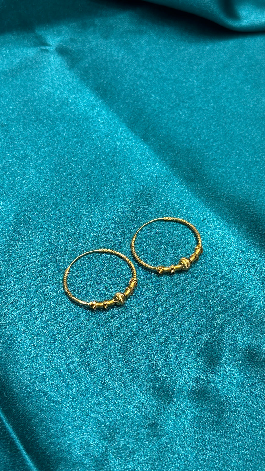 22K Gold Hoops With Fancy Beads