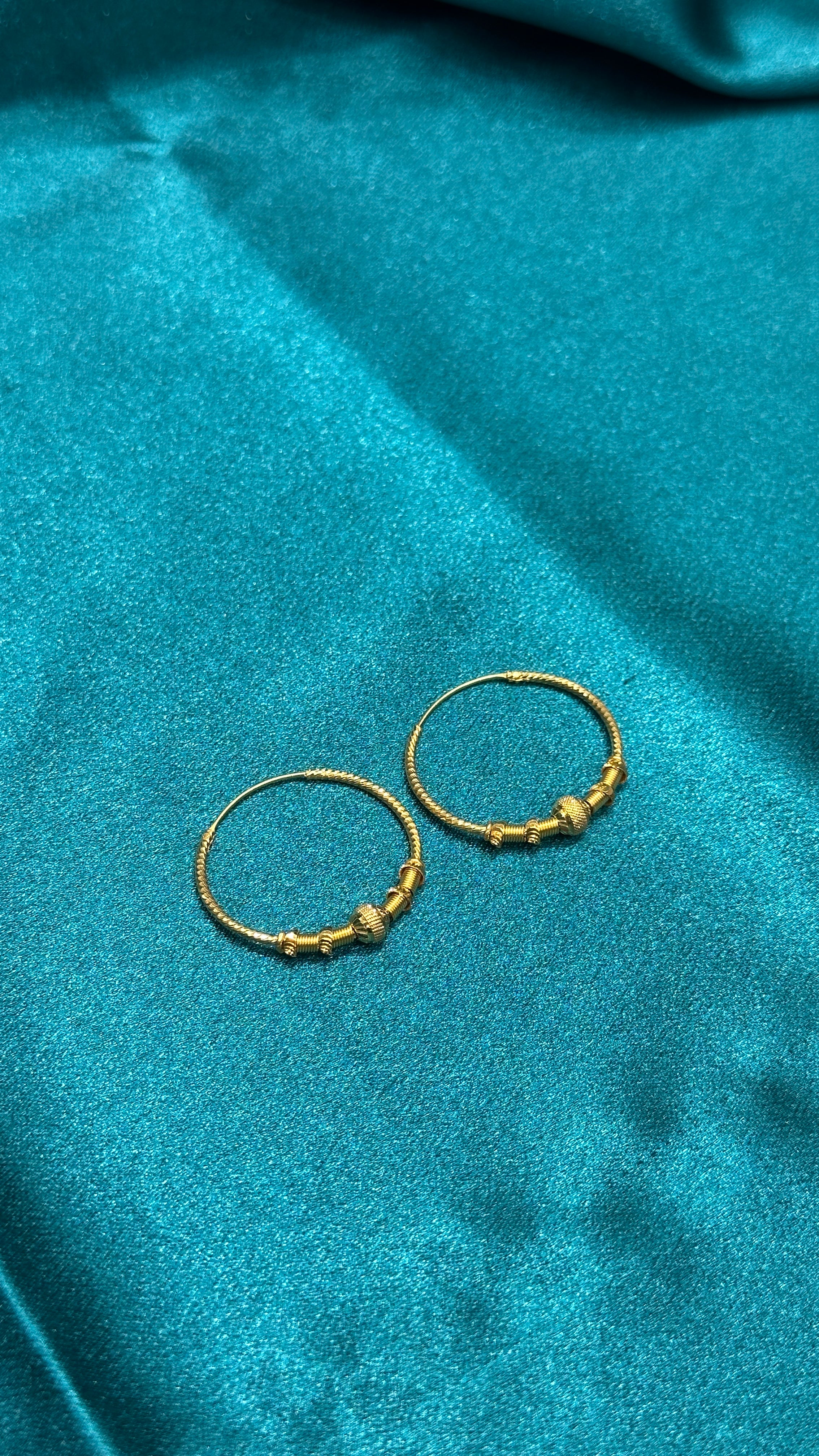 22K Gold Hoops With Fancy Beads