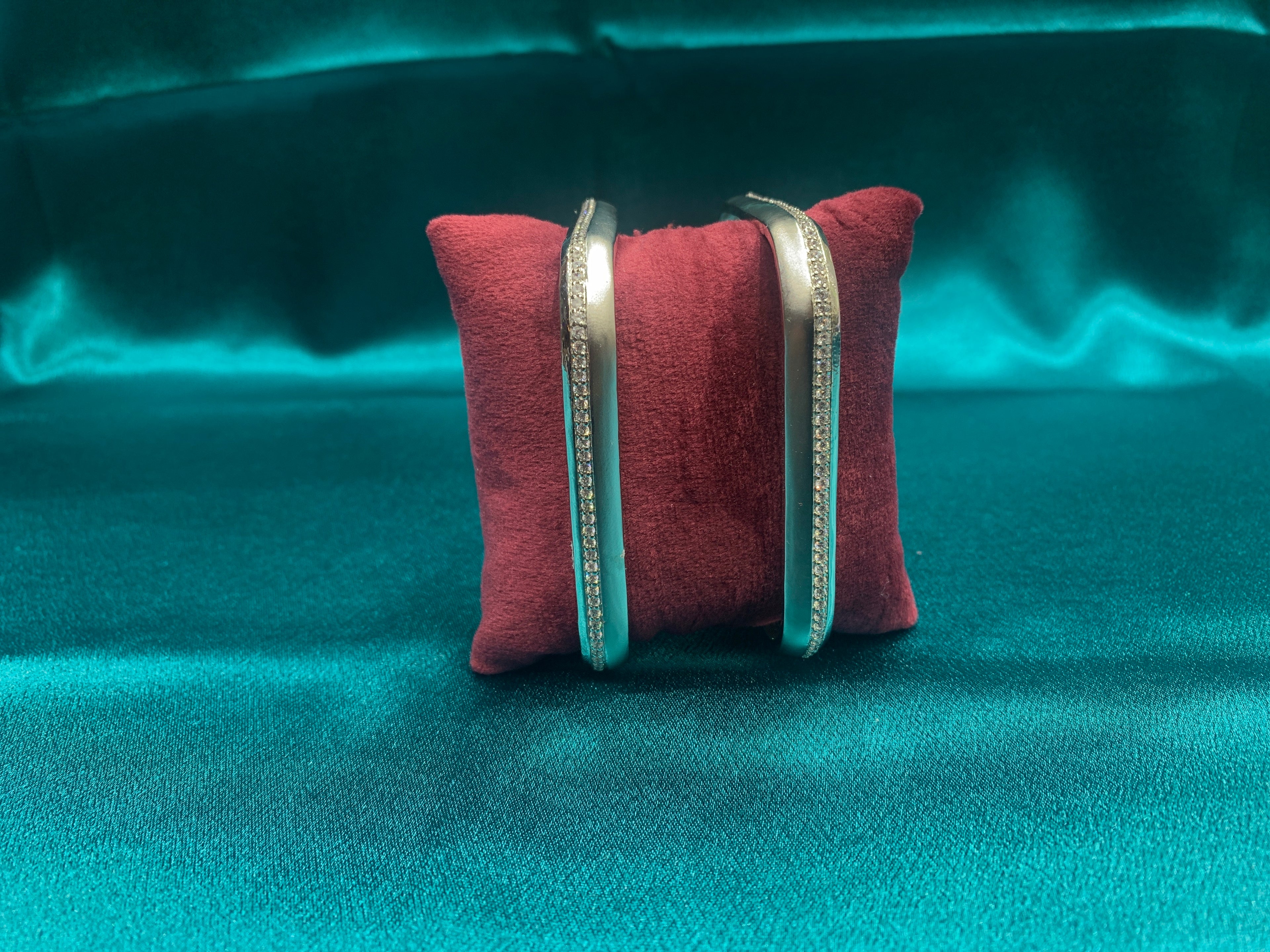 Elegant CZ diamond silver bangles in square shape