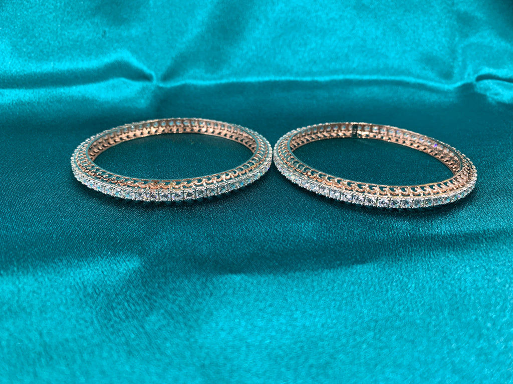 Dazzling Rose gold plated silver bangles with white CZ diamonds