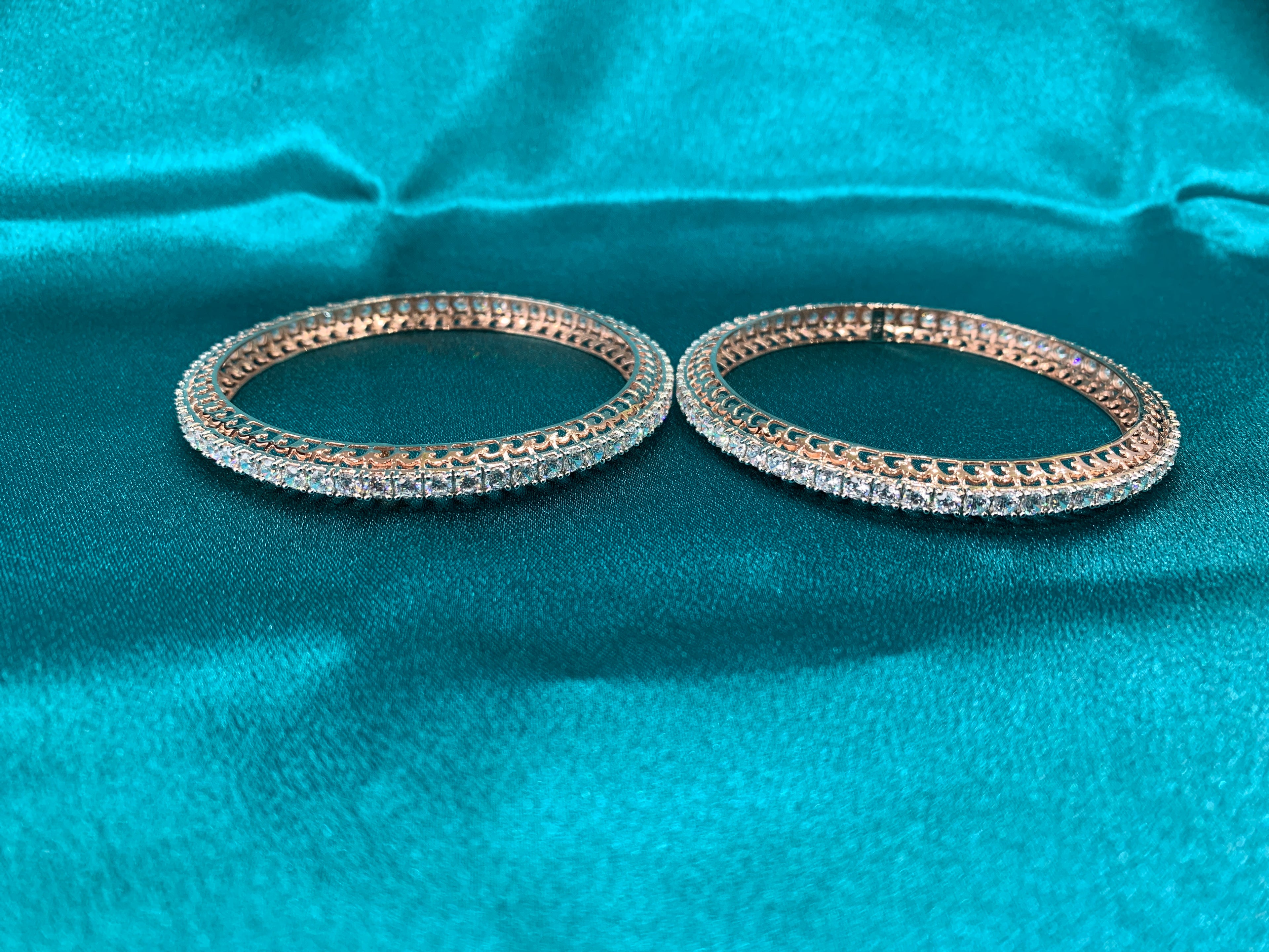 Dazzling Rose gold plated silver bangles with white CZ diamonds