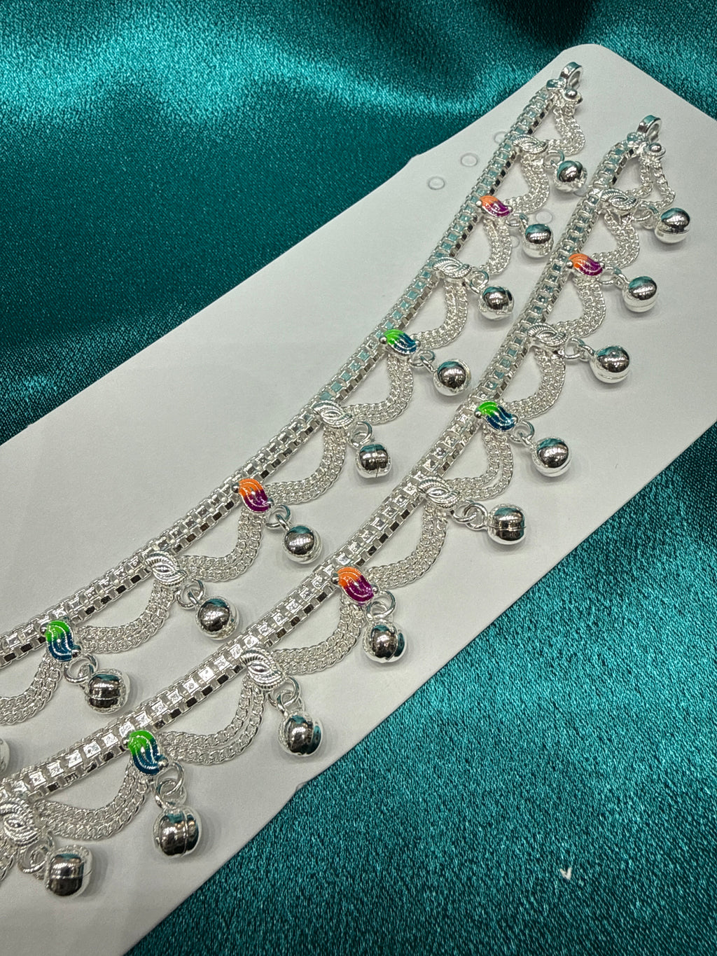 Kids fancy silver anklets (Size: 13-15 year old)