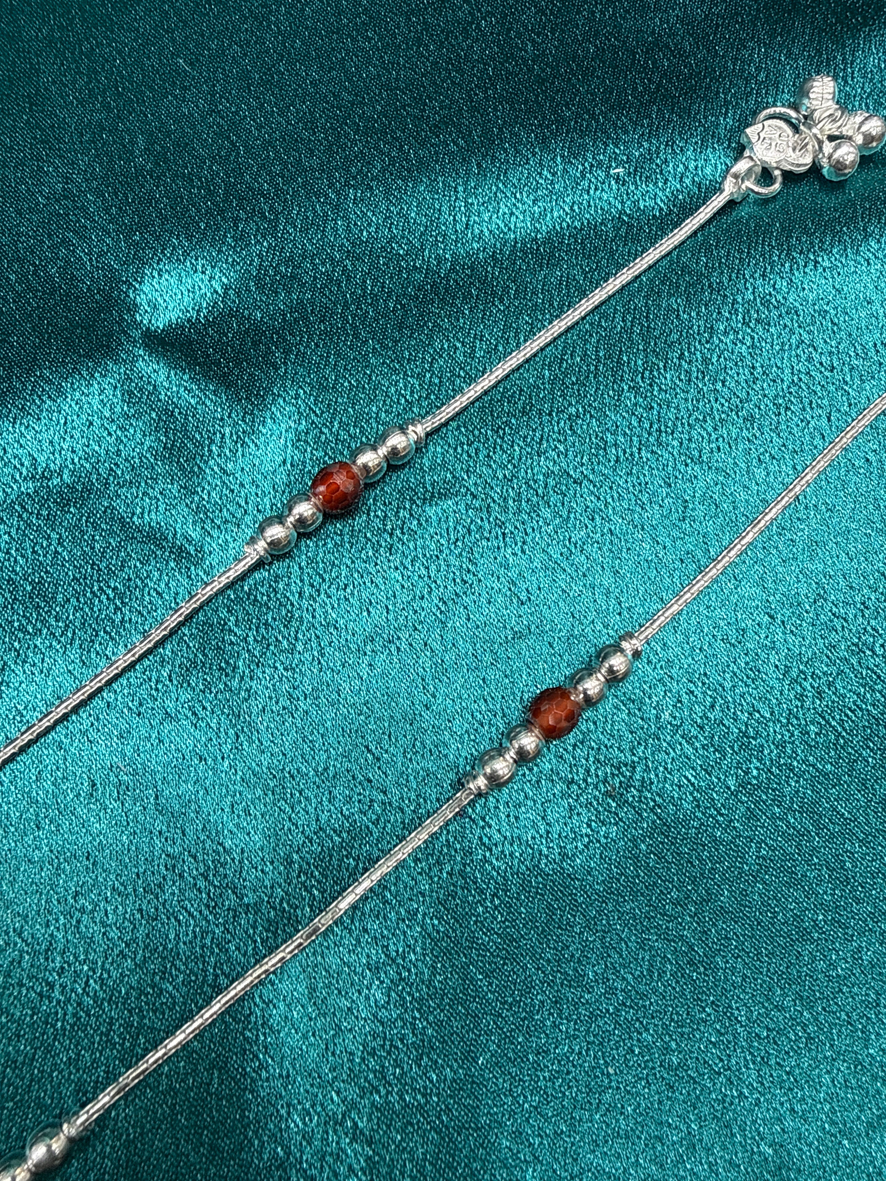 Kids fancy silver anklets (Size: 13-15 year old)