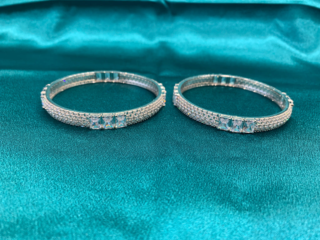 Elegant CZ diamond silver bangles with white rectangular CZ diamonds