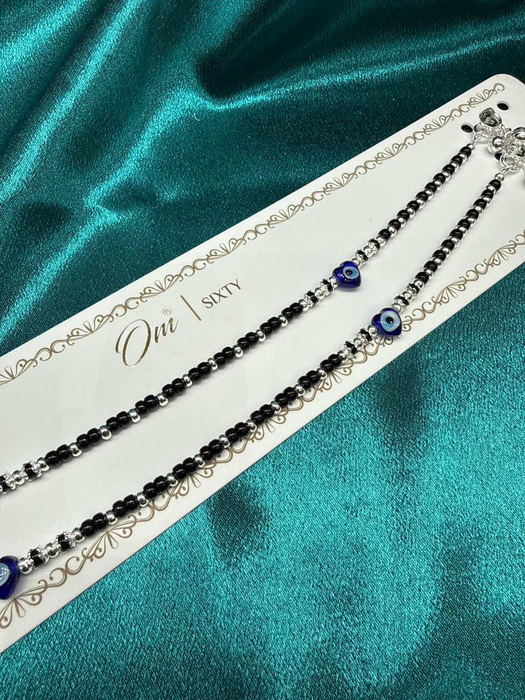 Women’s Fancy/Traditional Silver Black Beads Anklet