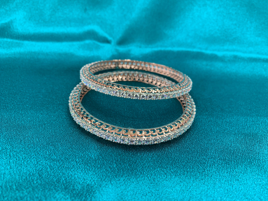 Dazzling Rose gold plated silver bangles with white CZ diamonds