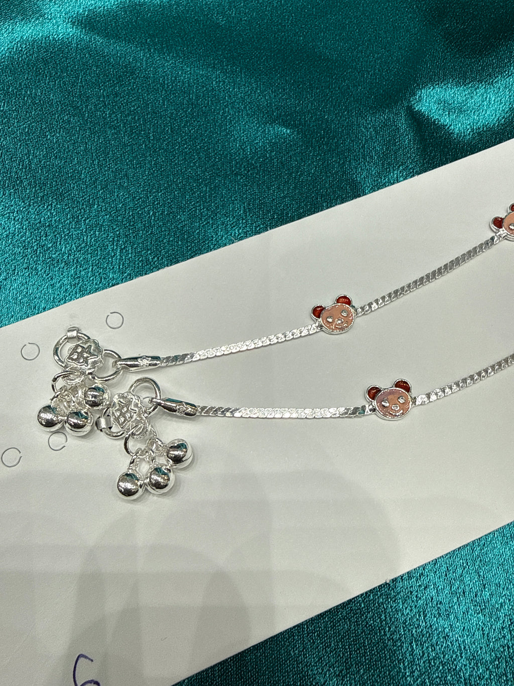 Kids fancy silver anklets (Size: 2-3 year old)