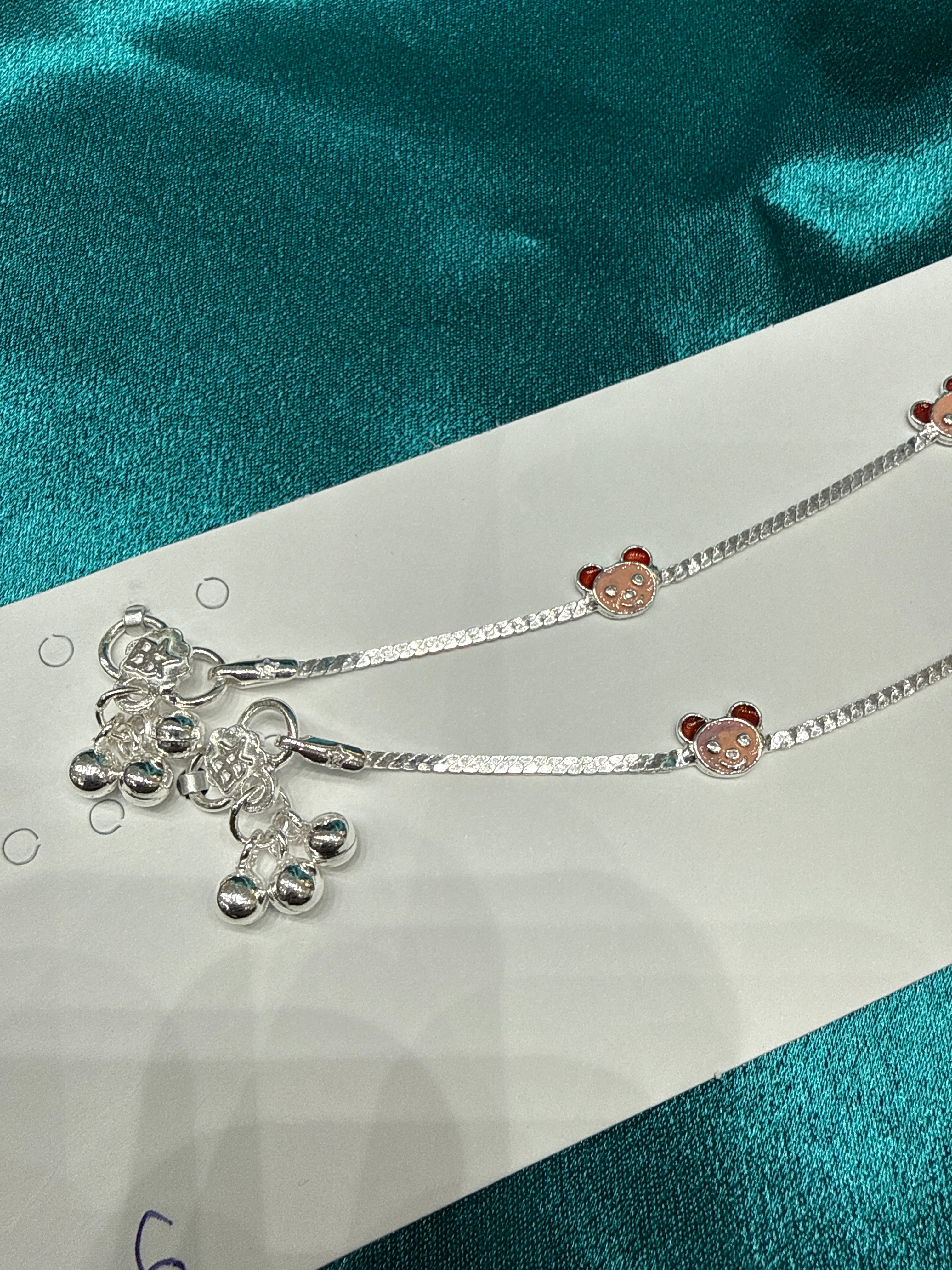 Kids fancy silver anklets (Size: 2-3 year old)