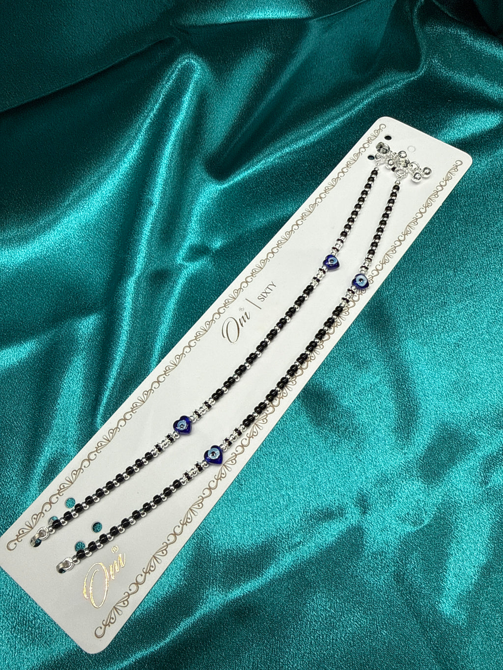 Women’s Fancy/Traditional Silver Black Beads Anklet
