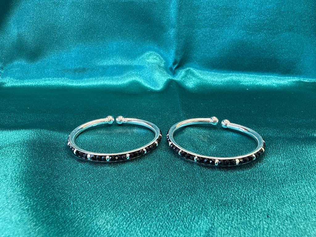 Silver baby bangles with black beads BBB8