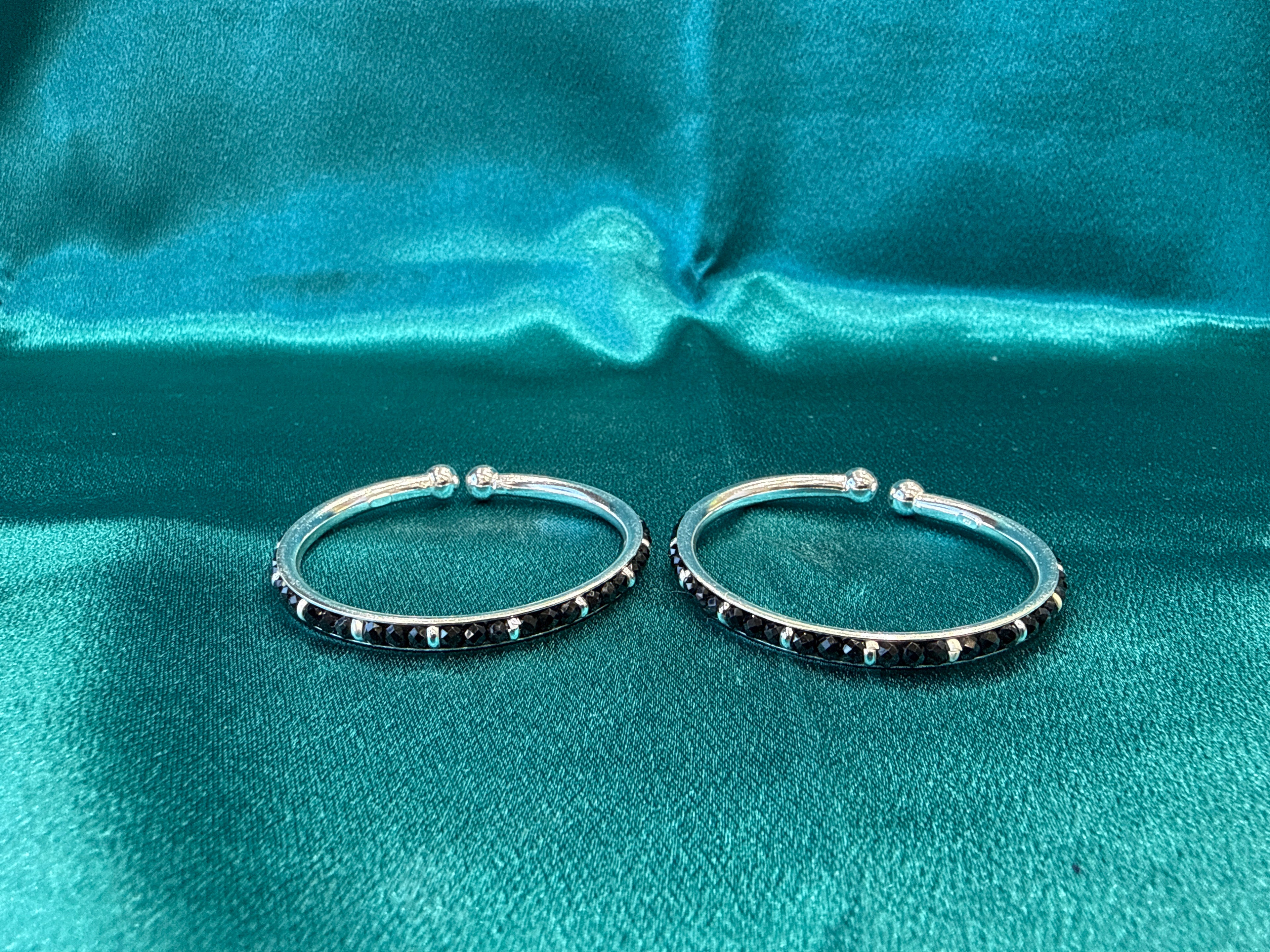 Silver baby bangles with black beads BBB8