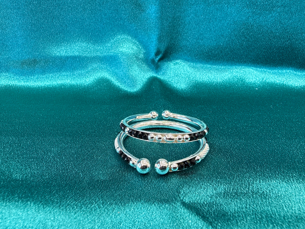 Silver baby bangles with black beads BBB7