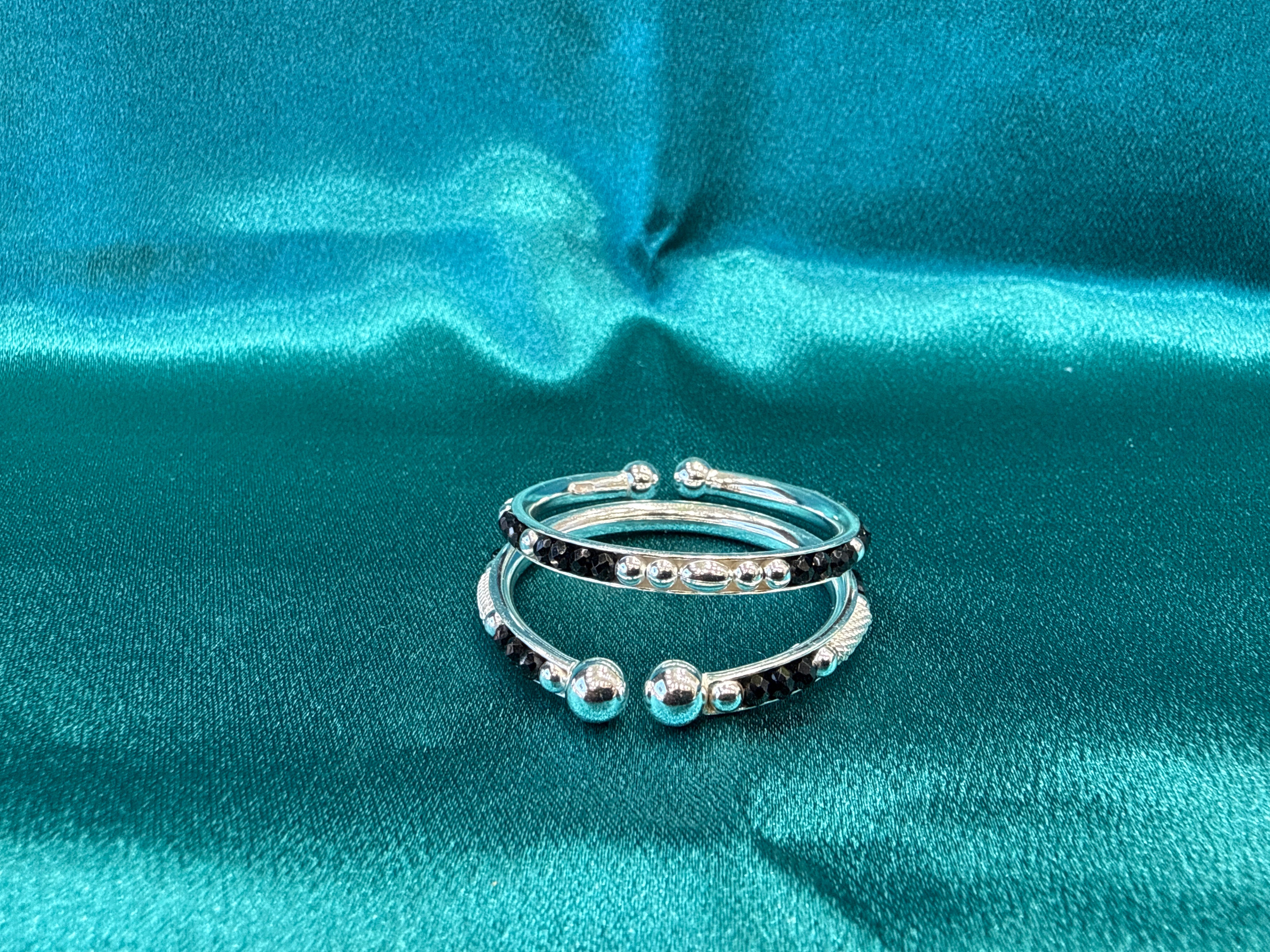 Silver baby bangles with black beads BBB7