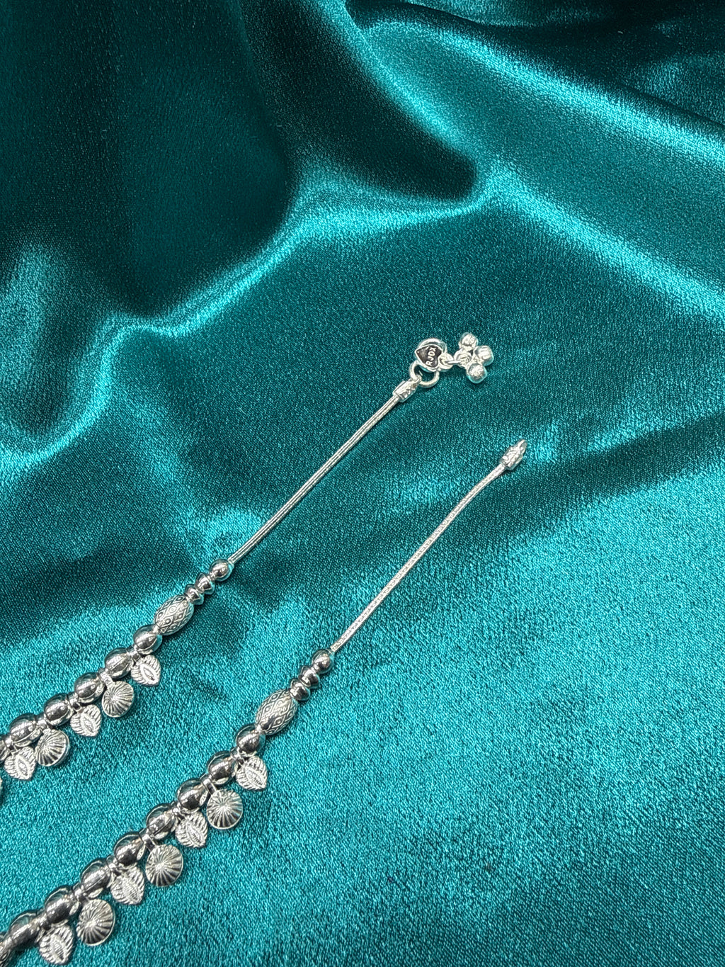 Kids fancy silver anklets (Size: 12-13 year old)