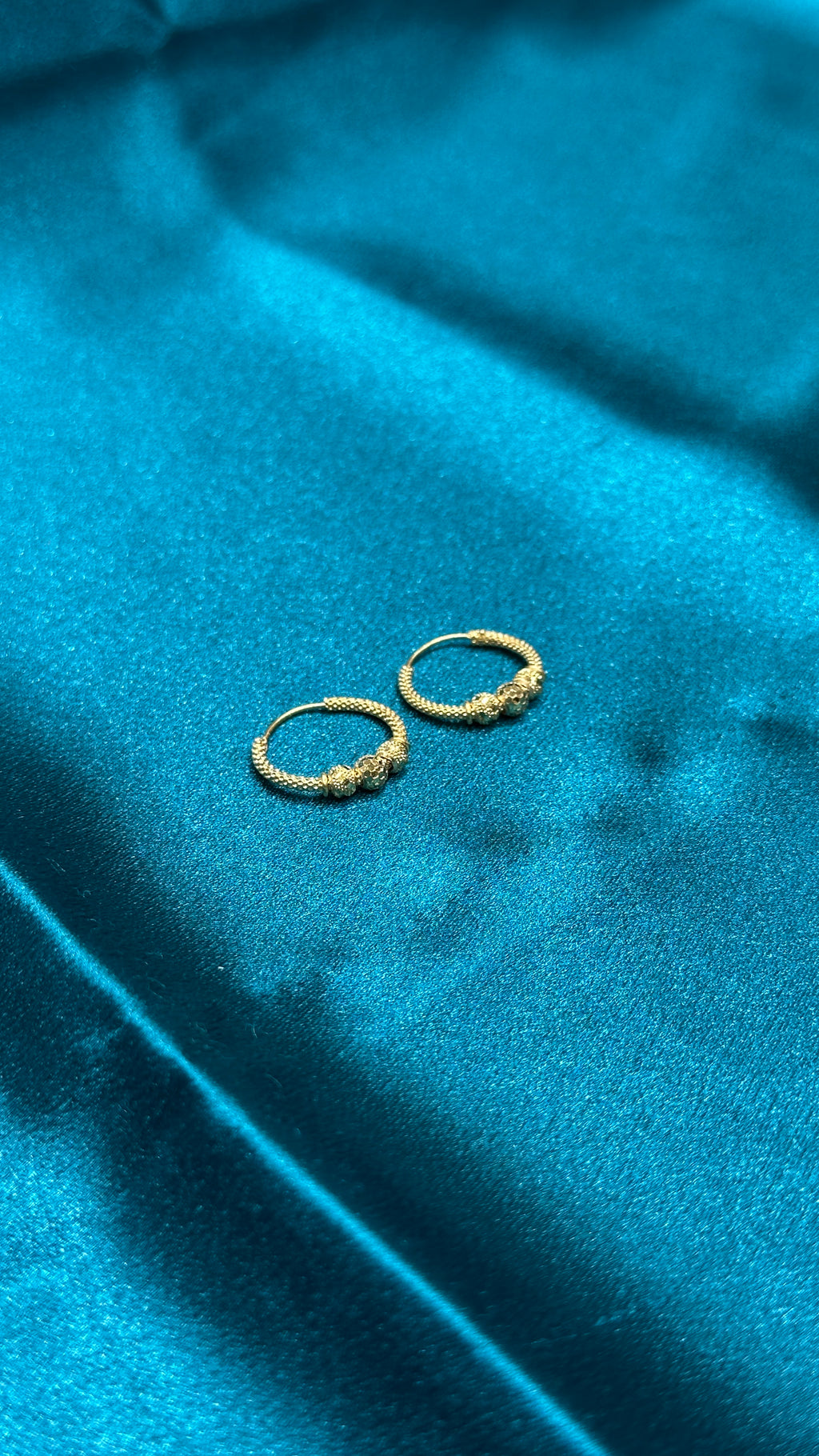 22K Fancy Gold Hoops With Triple Designer Beads