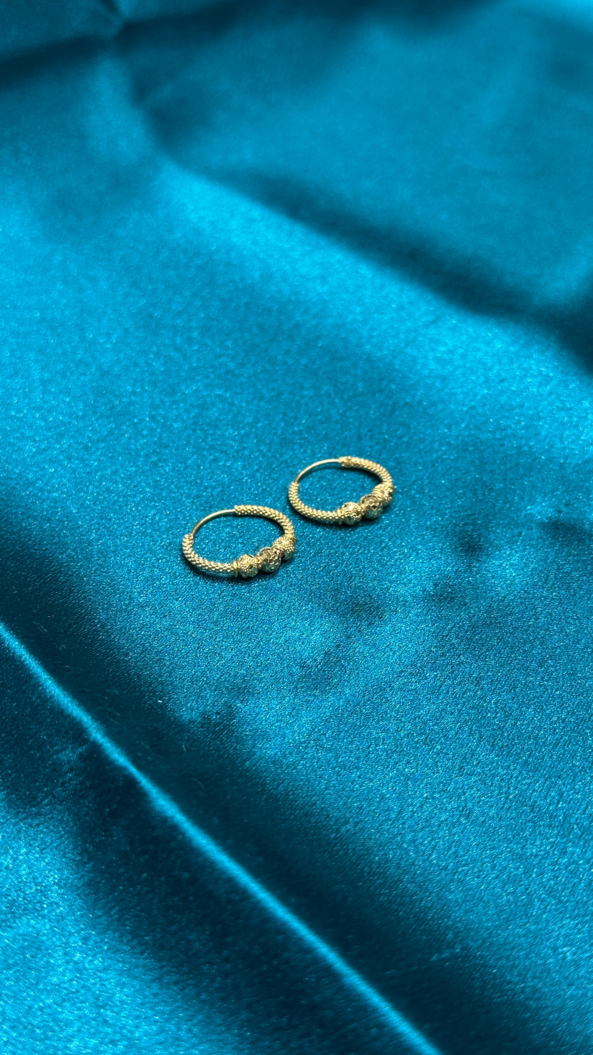 22K Fancy Gold Hoops With Triple Designer Beads