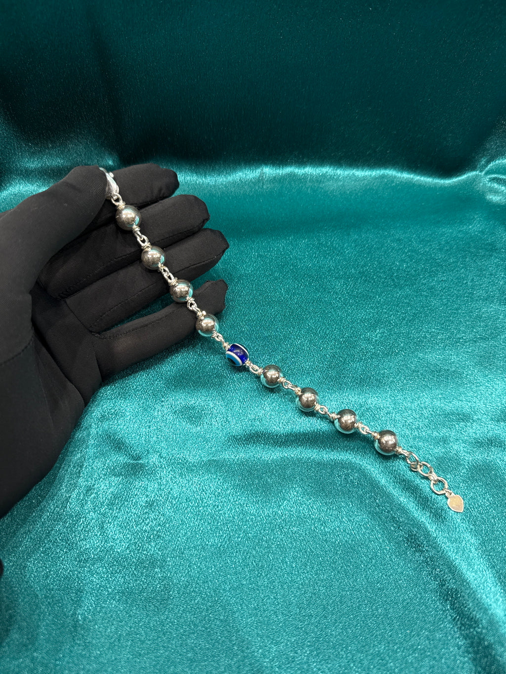 Men’s Evil Eye Beads Link Silver 925 Bracelet (10mm)