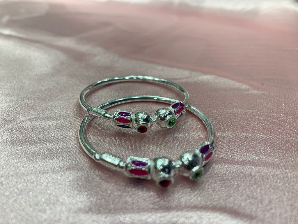 Silver baby bangles with red and green CZ diamonds