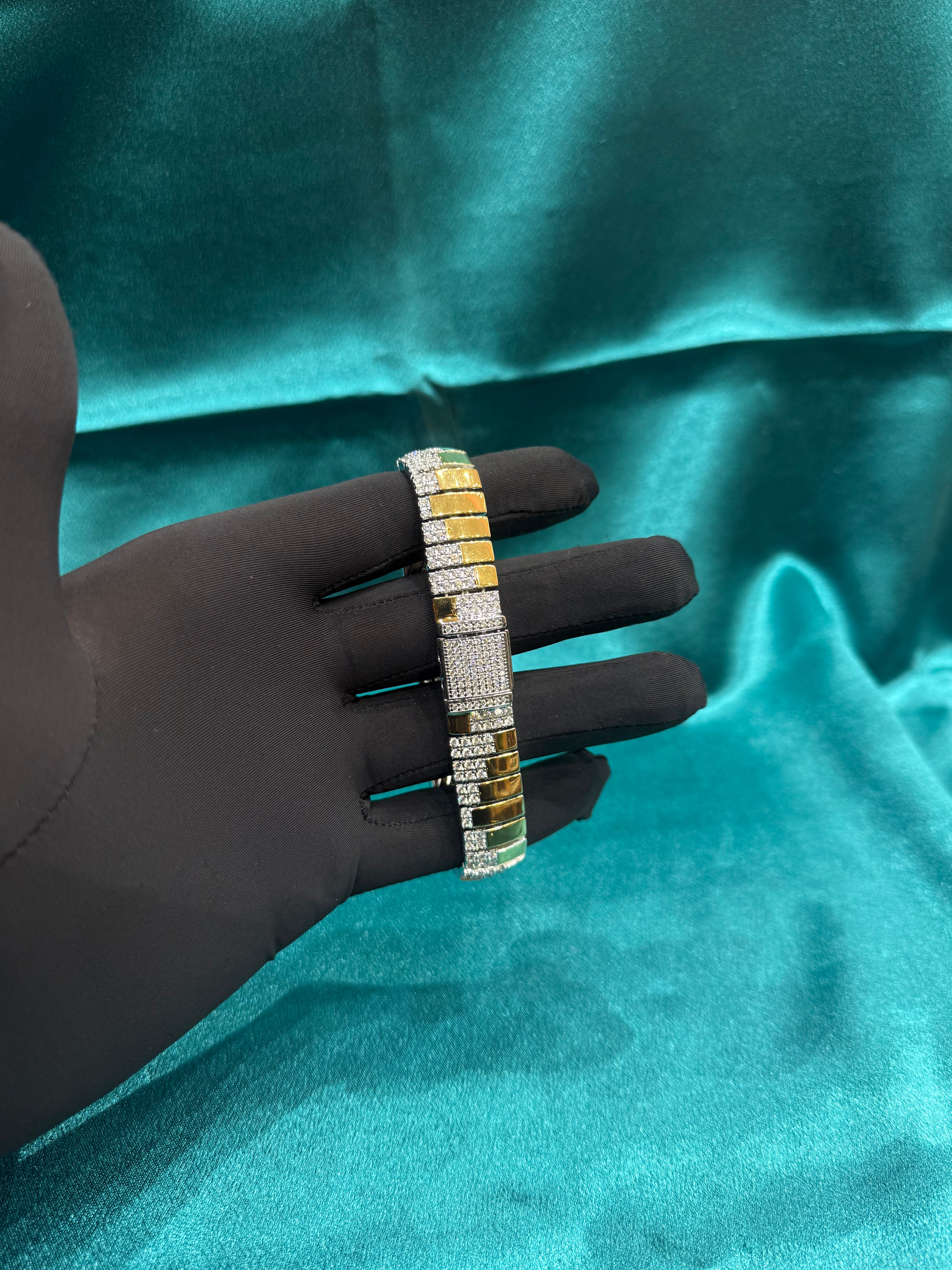 Men’s Gold Plated Silver 925 Bracelet w/CZ diamonds (14mm)