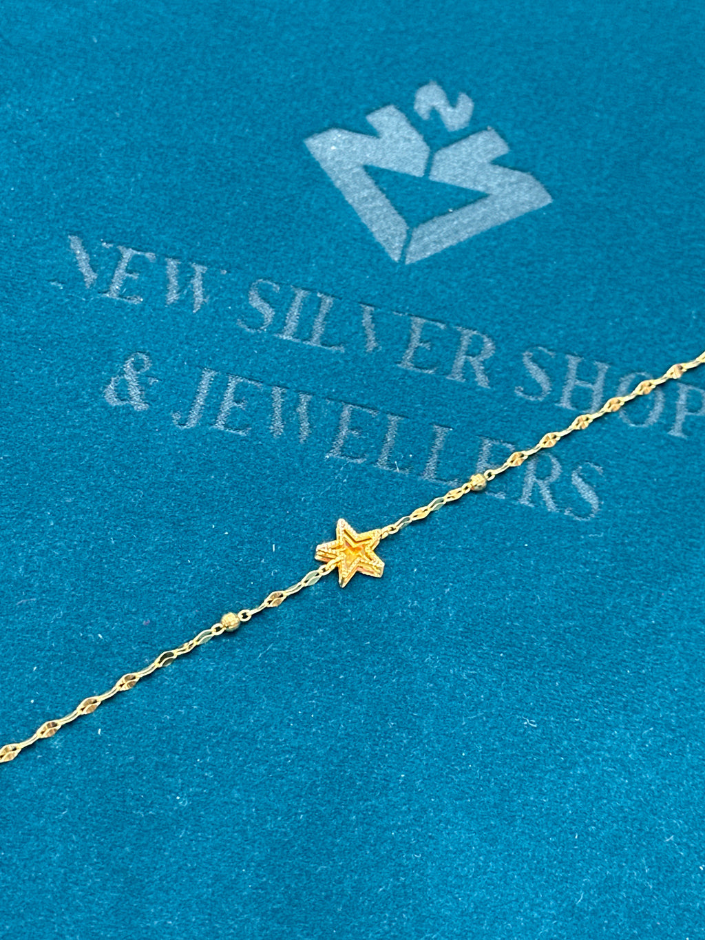 22K Gold Bracelet With Fancy Chain & Rainbow Shining Star