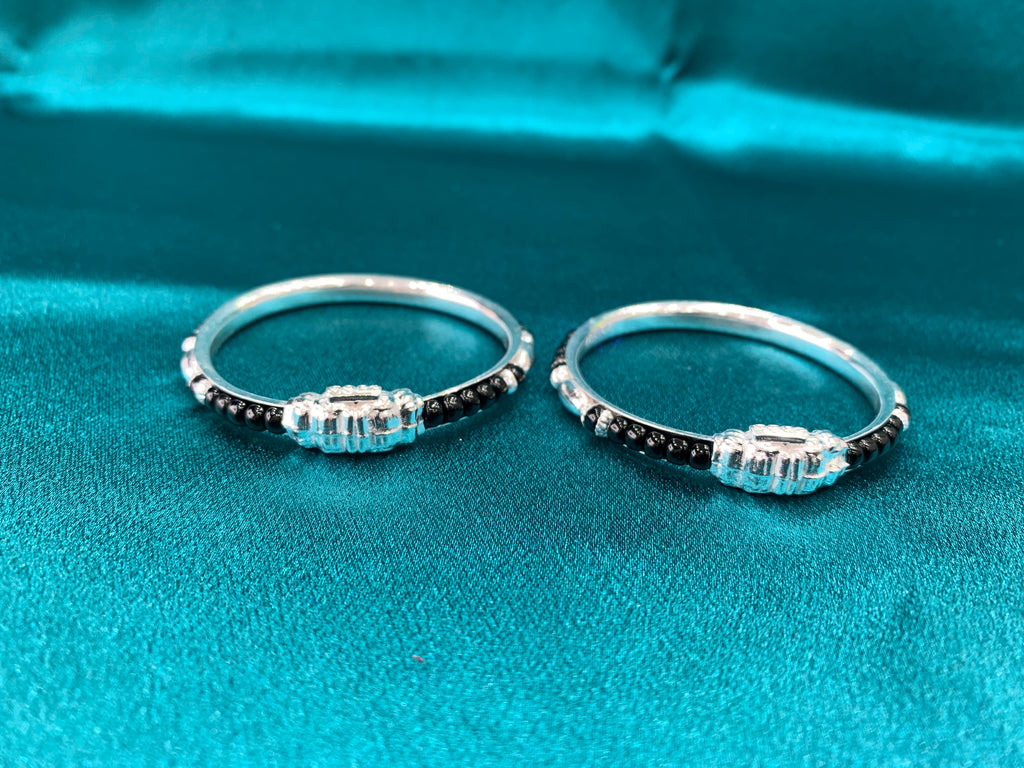 Silver baby bangles with black beads BBB5